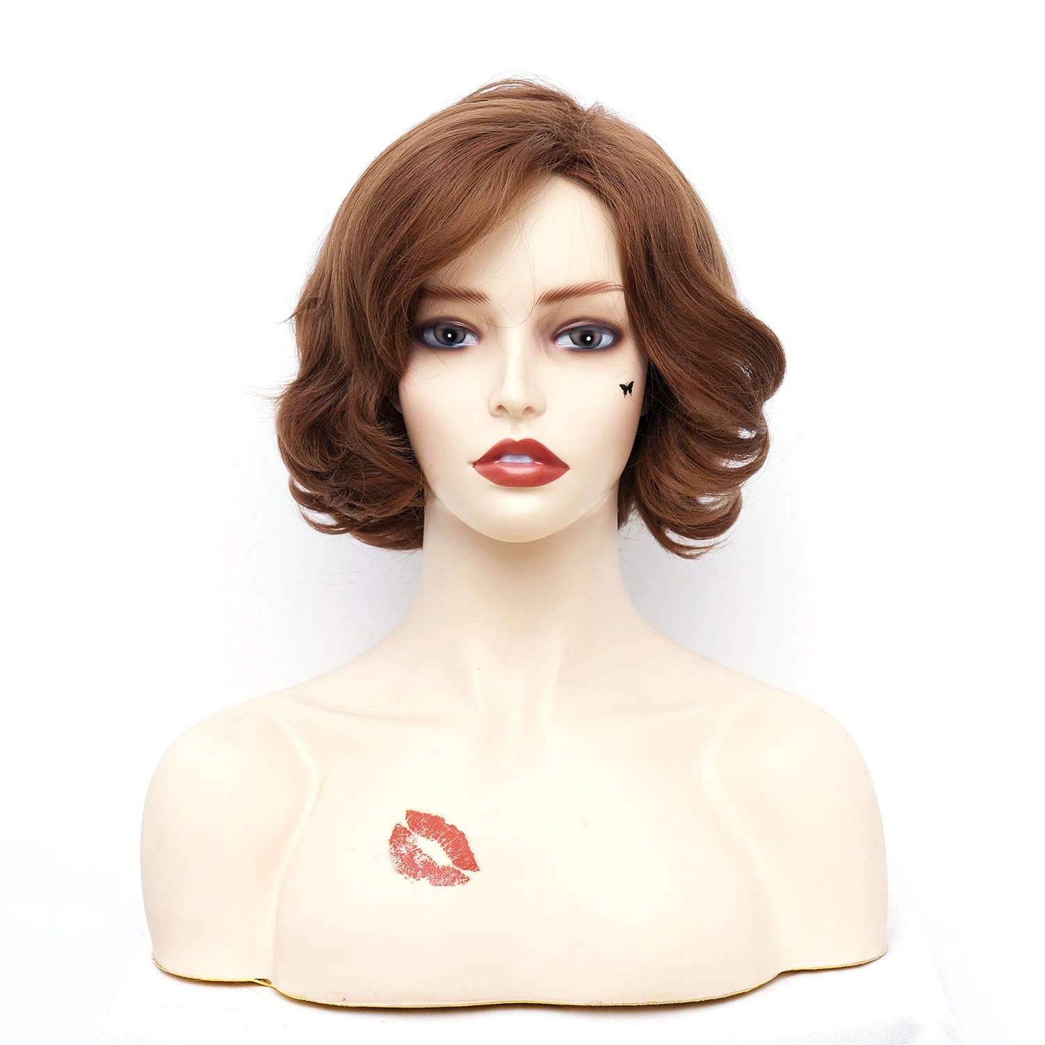 Rugelyss Ginger Short Wavy Wigs with Bangs Curly Auburn Hair Wig Synthetic Wigs for Women for Cosplay or Halloween