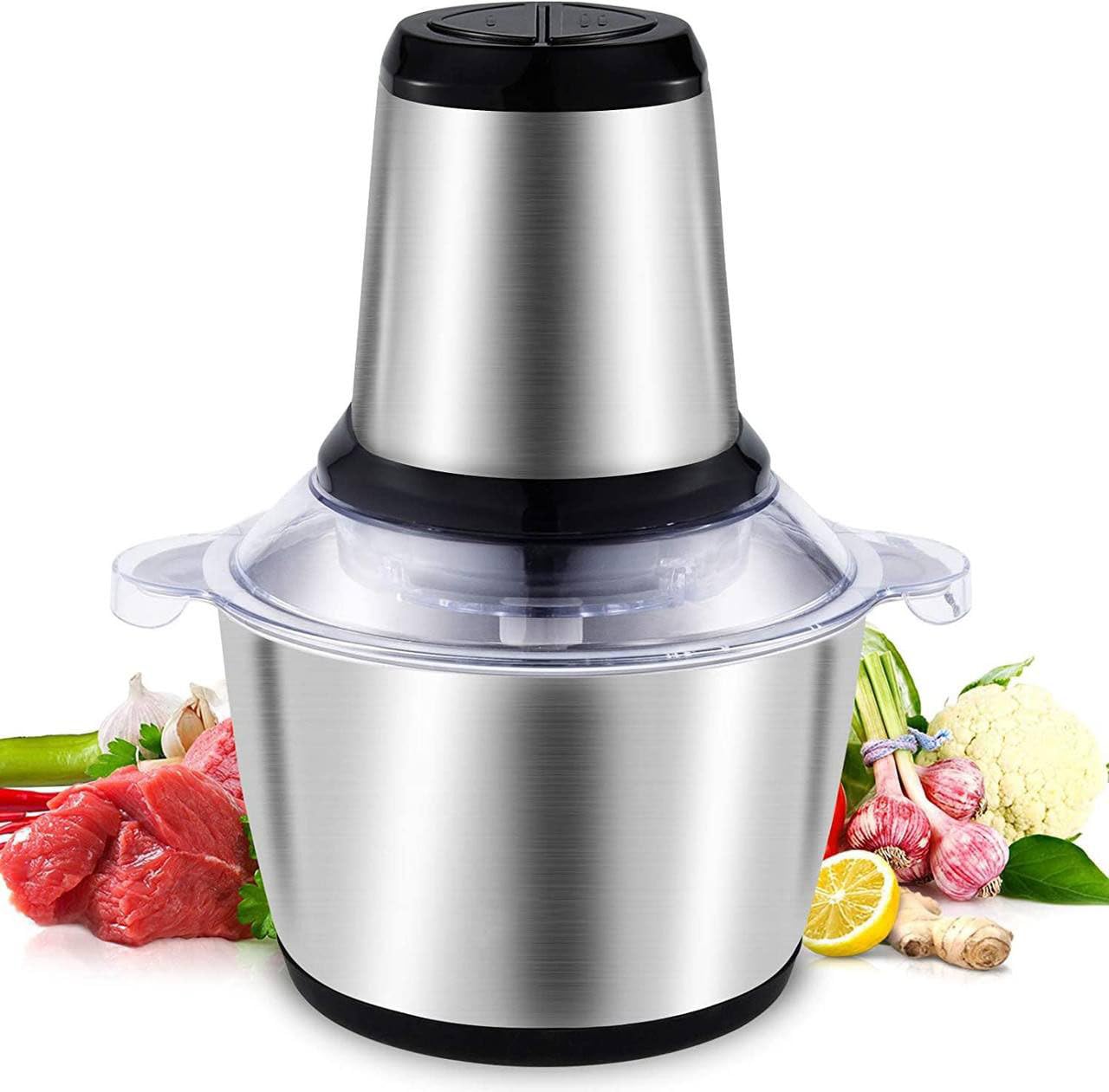 VAIDUE Stainless Steel Electric Meat Grinders with Bowl Heavy for Kitchen Food Chopper | Vegetable Fruit Mixer Blender Chopper Juicer for Onion, Garlic Slicer Dicer, Fruit, Nuts Blender(2 LTR, 300W)