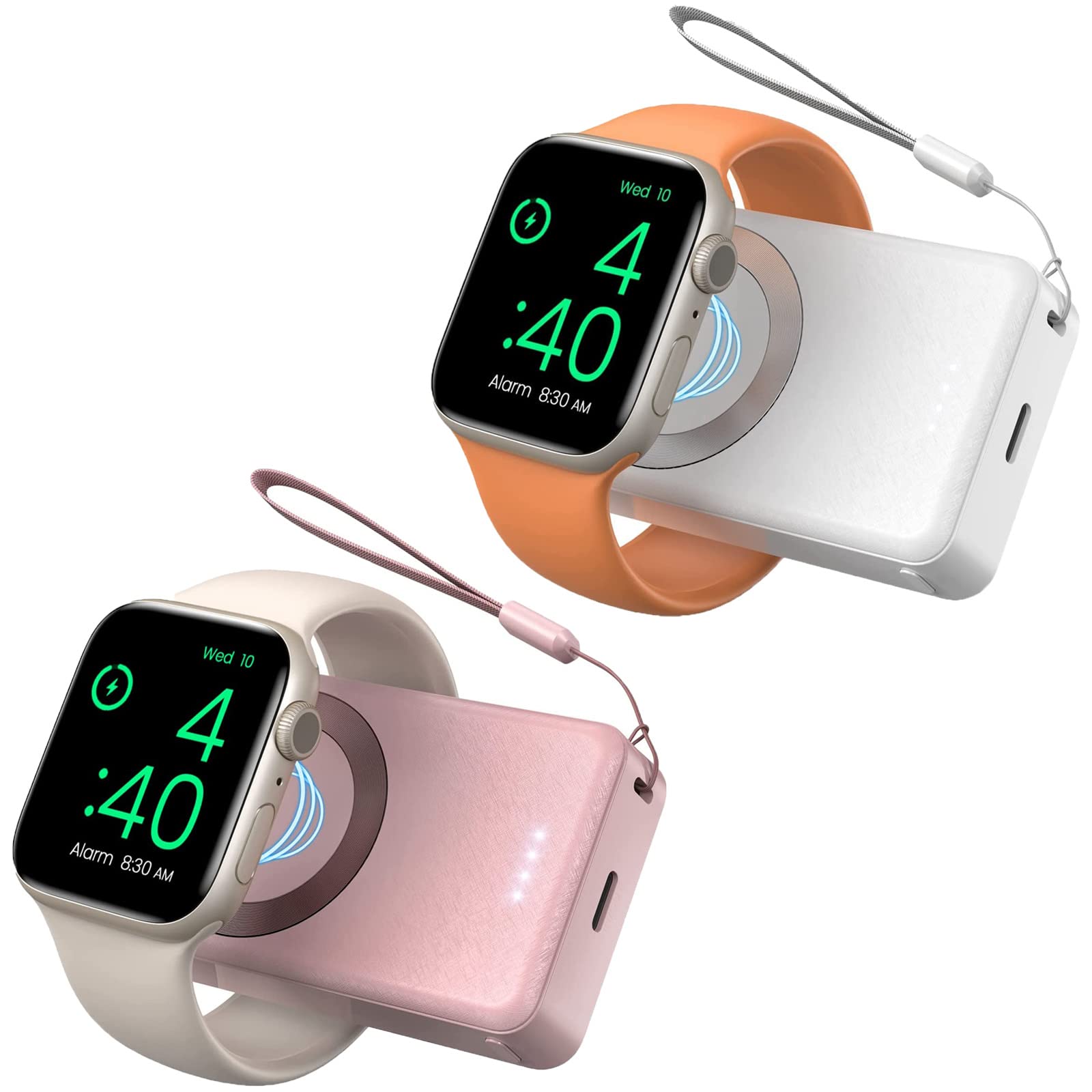 LVFANPortable Charger for Apple Watch, iWatch Magnetic Charger Travel Charger 4000mAh Power Bank Battery Pack for Apple Watch(2Pack, Pink+White)