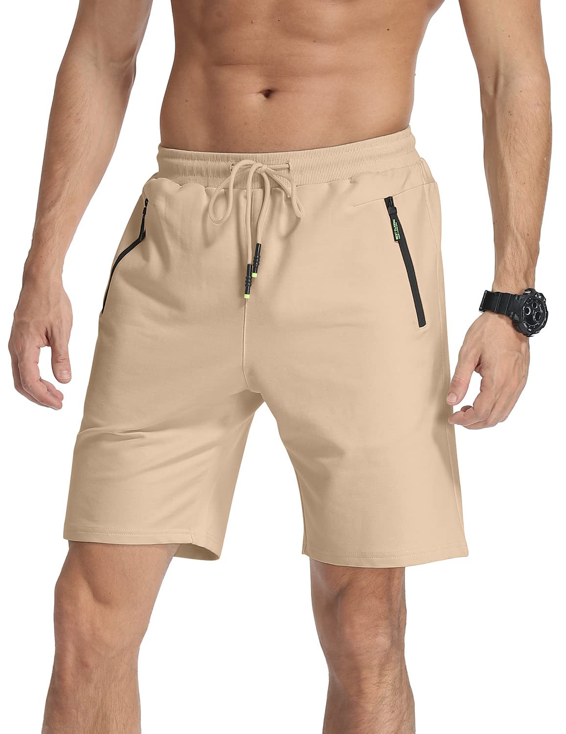 MLANM Men's Shorts Casual Fit Drawstring Summer Beach Shorts with Elastic Waist and Zipper Pockets