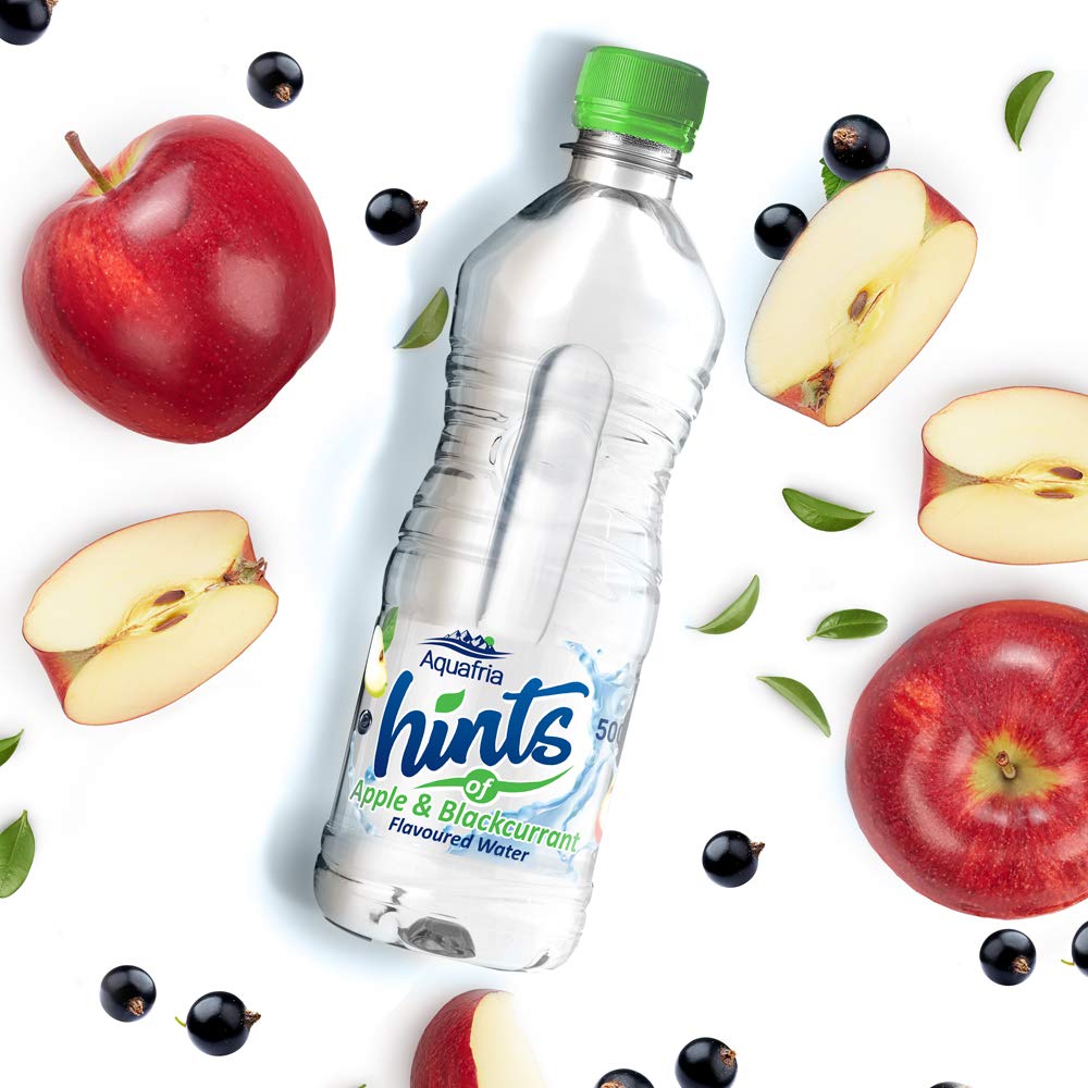 Aquafria Hints Apple & Blackcurrant Flavoured Water, 12 Refreshing Fruity Water Bottles, Manufactured in The UK & 100% Recyclable Plastic Bottles, Zero Calories (Case of 12 x 500 ml Bottles)