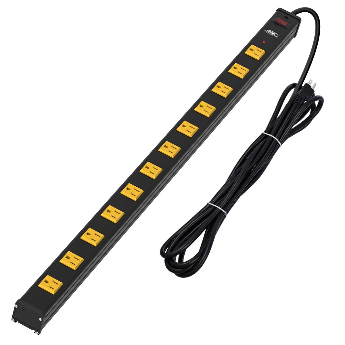 CRST Heavy Duty Surge Protector Power Strip Wide Spaced 12-Outlet 15 Feet Long Extension Cord with Mounting Brackets 15A Circuit Breaker 1800 Joules