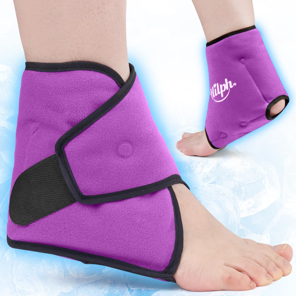 Hilph Ankle Cold Pack for Achilles Tendonitis, Reusable Ankle Ice Pack Wrap with Hot Cold Therapy for Sprained Ankle Injuries, Plantar Fasciitis, Swelling, Sore Feet, Foot & Heel (Purple)