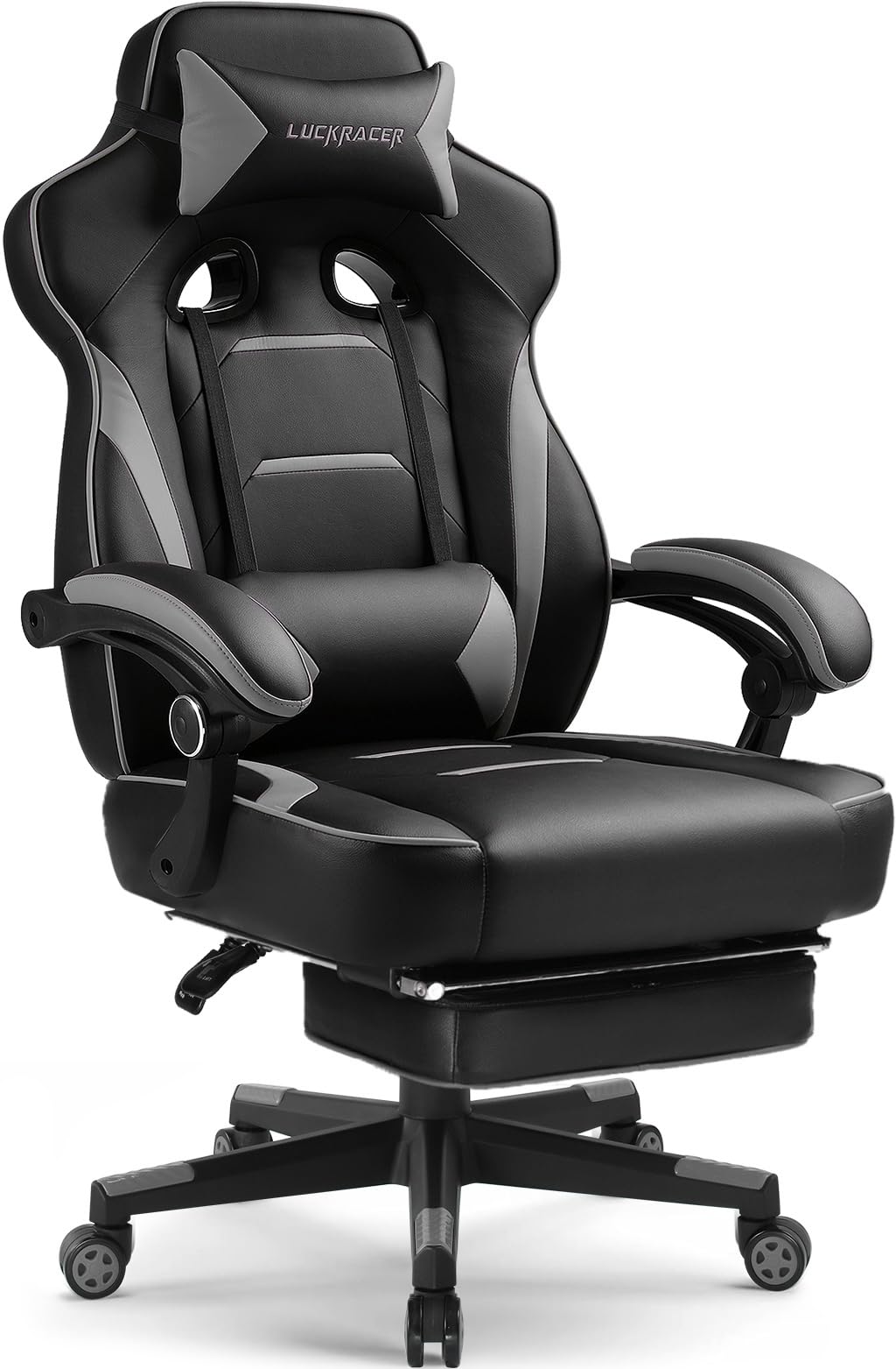 GTPLAYERGaming Chair with Footrest, Big and Tall Game Chair 350lb Racing Style Computer Chair, Ergonomic Executive Office Chair High Back with Lumbar Support and Recliner, Gray