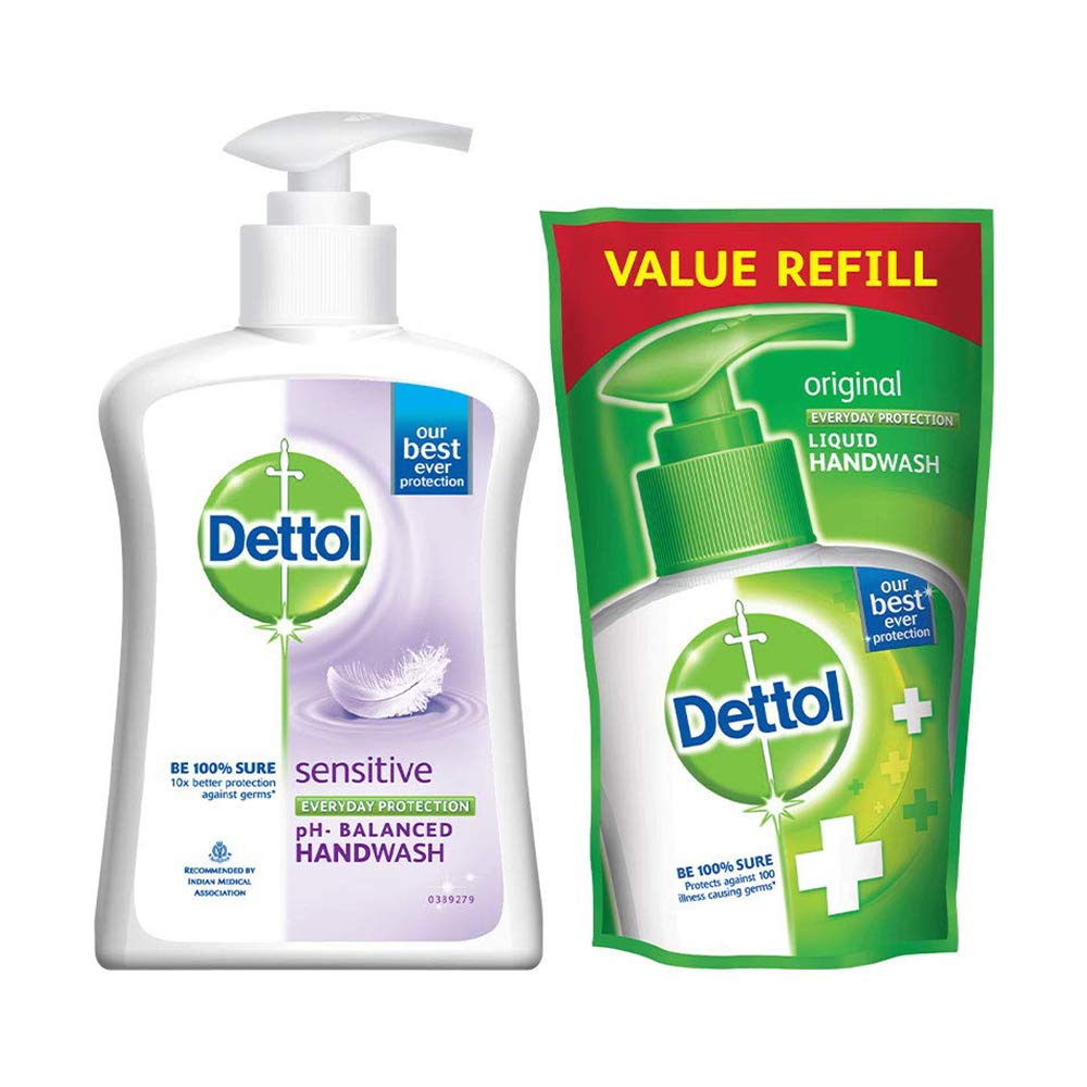 Dettol Liquid Sensitive Handwash - 200 ml with Free Dettol Original Liquid Hand Wash Pouch - 175 ml (Any Variant)