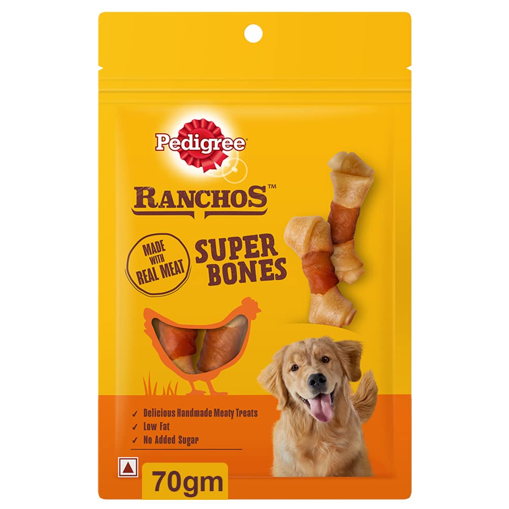 Pedigree Ranchos Super Bones (1+ Years) Dog Treats, Chicken & Milky Flavour, 70 g, Low-Fat Treat With No Added Sugar