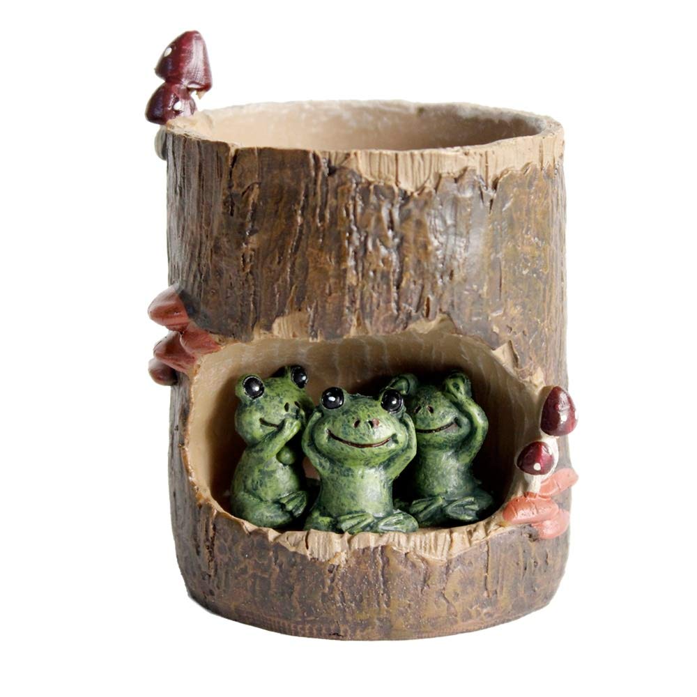 GoodPlayFlower Pot Succulent Planters Tree Hole Pots Resin Flower Plant Pot Office Home Garden Decoration (Frog)