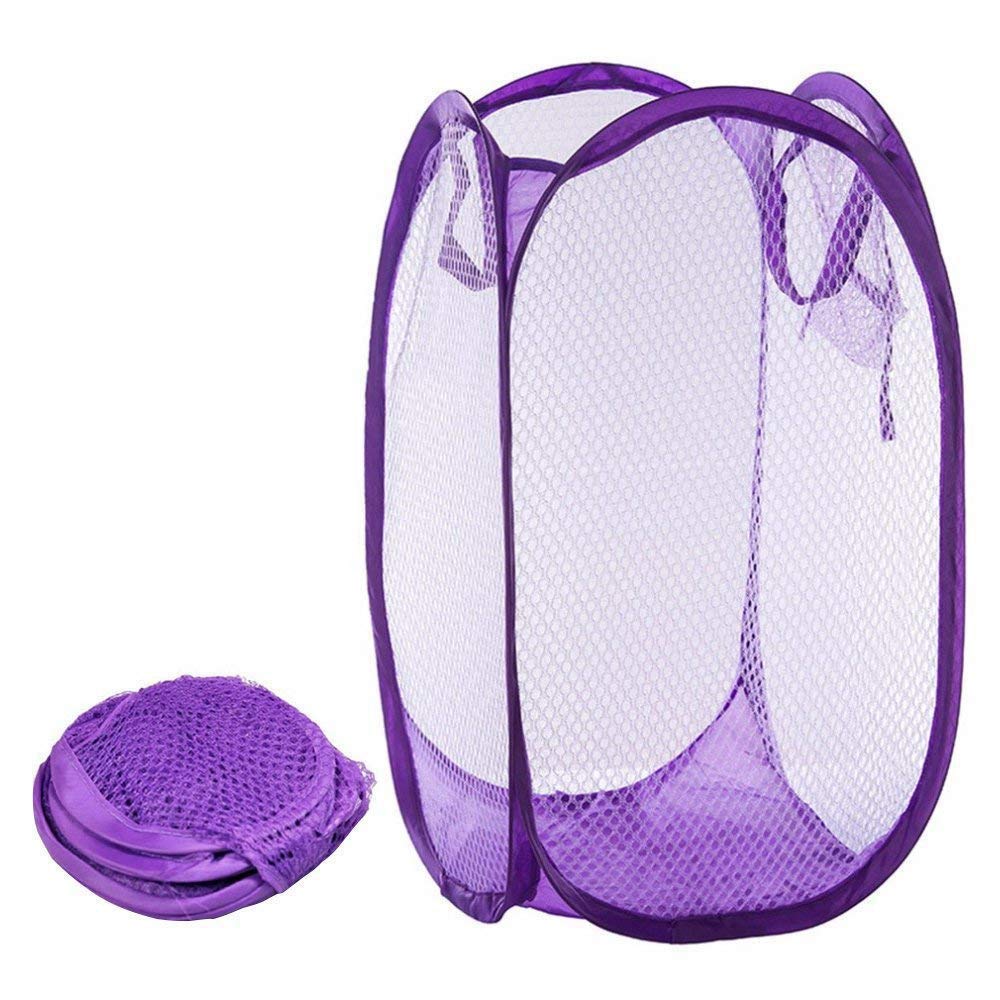 St@llion Foldable Pop Up Mesh Washing Laundry Basket Bag, Fabric, Purple(Pack of 1)