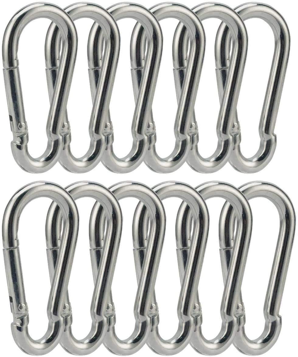 SIGNATRONSIGNATRON 6x60 mm Stainless Steel Spring Snap Hook Carabiner/Hook Swing Connector/Heavy Duty Multipurpose (Silver) - Pack of 12