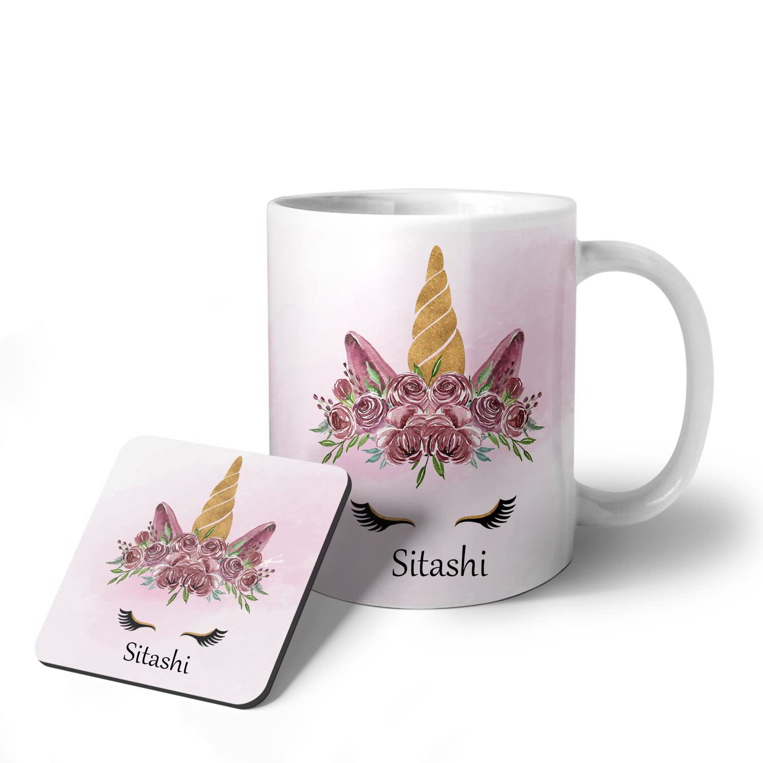 ASHVAH Unicorn Sitashi Name Ceramic Coffee Mug and Coaster Combo Gift (Pack of 2) for Daughter, Sister, Wife, Name -Sitashi