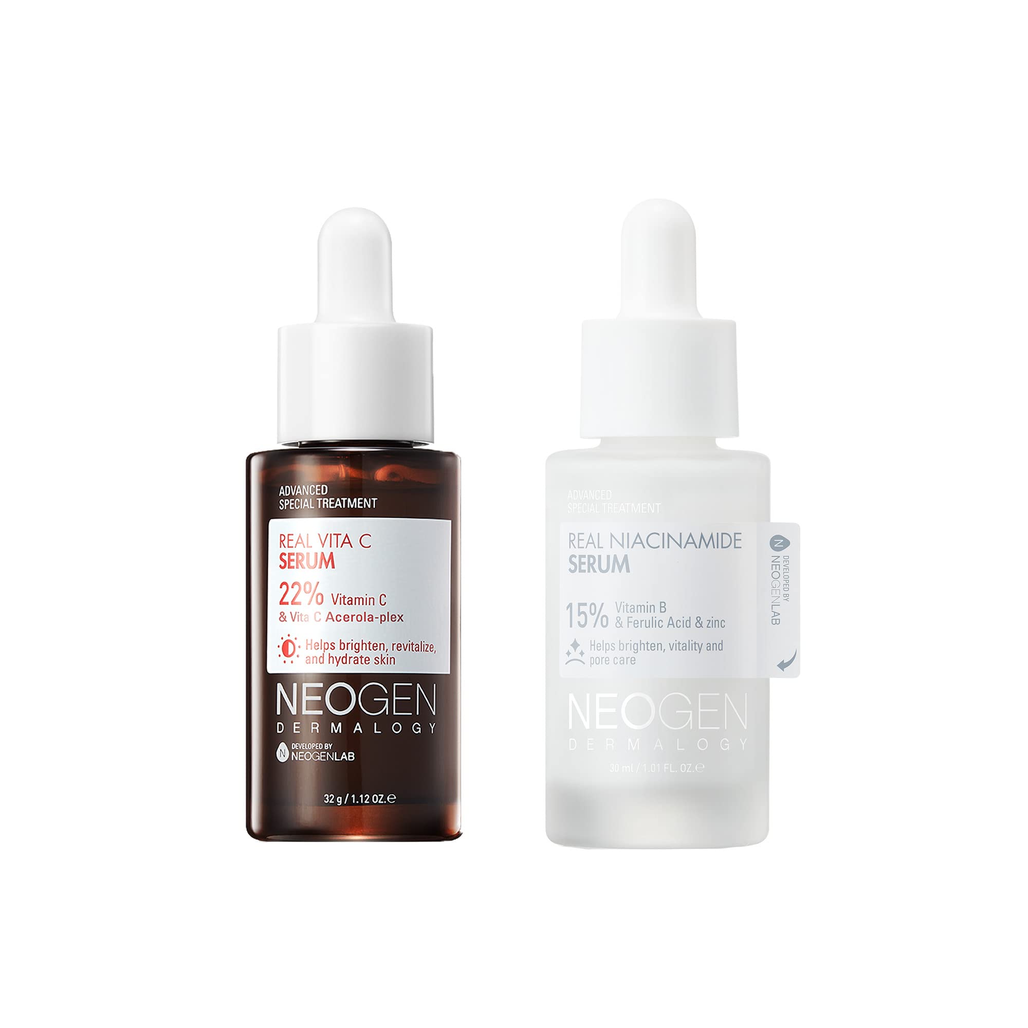 DERMALOGY by NEOGENLAB Real Vitamin C Serum (1.12 Fl Oz) & Real Niacinamide 15% Firming Serum (1.12 Fl Oz) (Pack of 2)