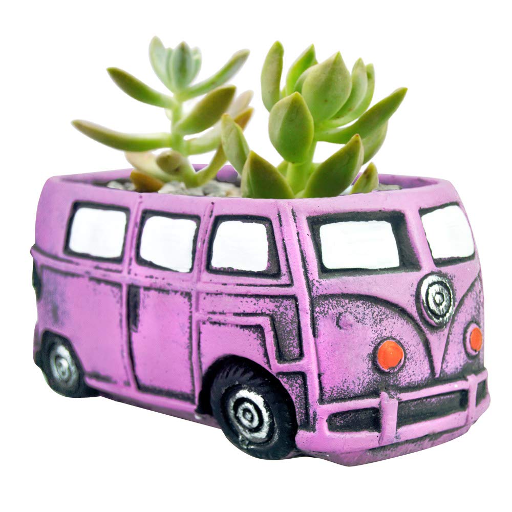 Cute Succulent Plants Pots, Small Planter Pots with Drainage Hole, Flower Pots for Home Indoor Outdoor Garden Decoration (Purple Bus)