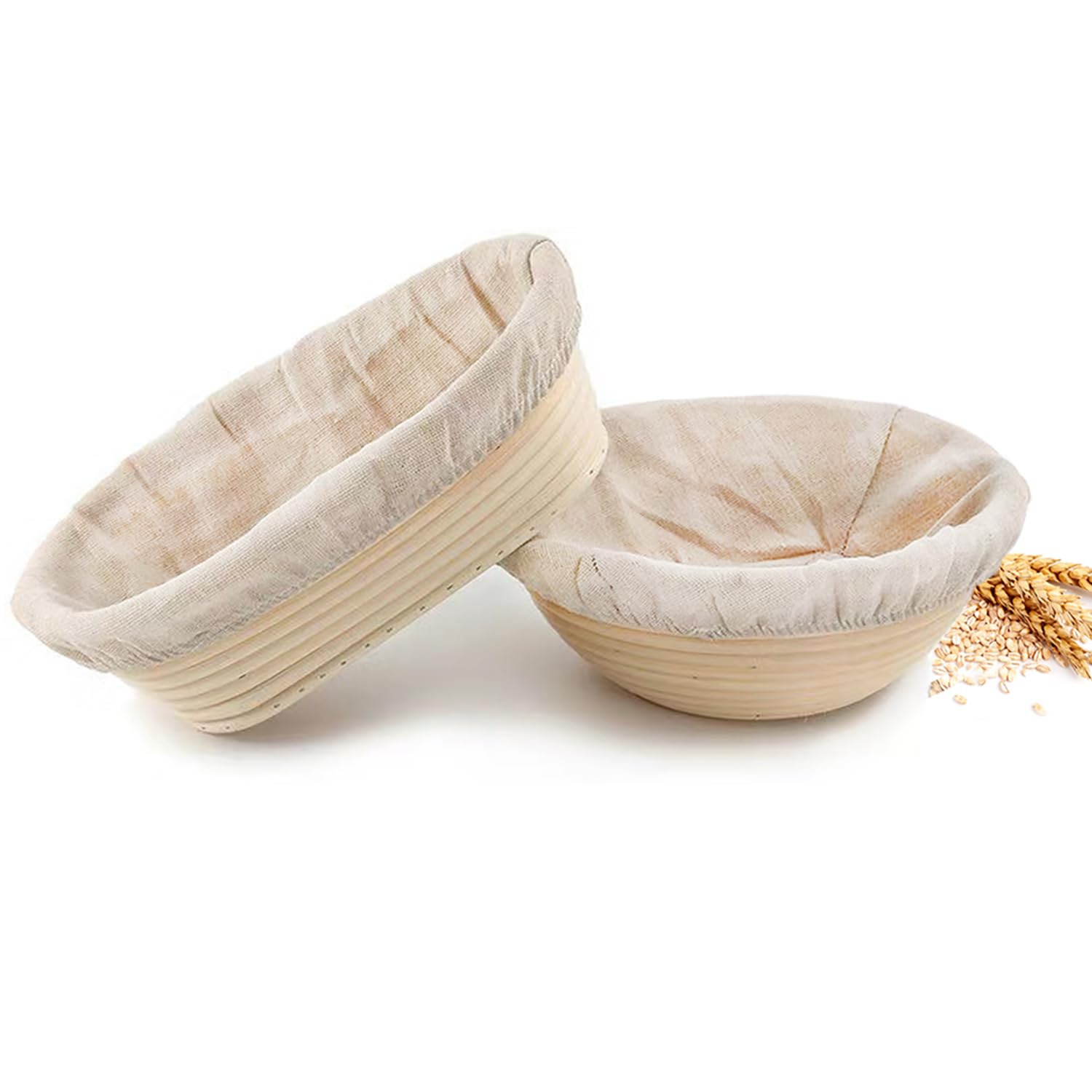 Jeensley Boxed Sourdough Tiger Bread Proofing Basket Banneton Set of 2, Round & Oval Sourdough Banneton Bowl with Liners, Handmade from Quality Indonesian Rattan