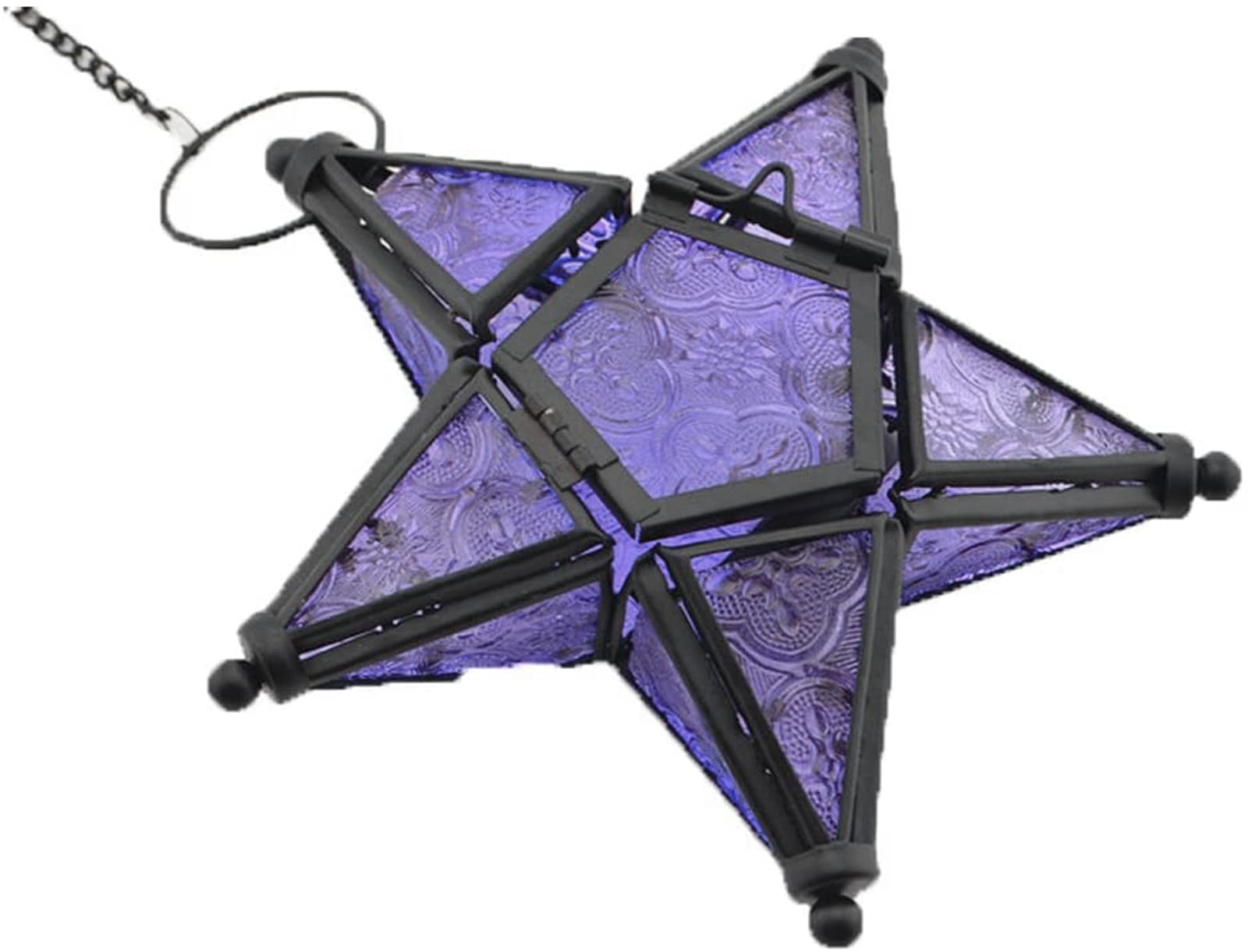 Sziqiqi Star Lantern Hanging Glass Star Purple Decoravtive Lantern Candle Holder for Home Patio Garden Decoration Purple