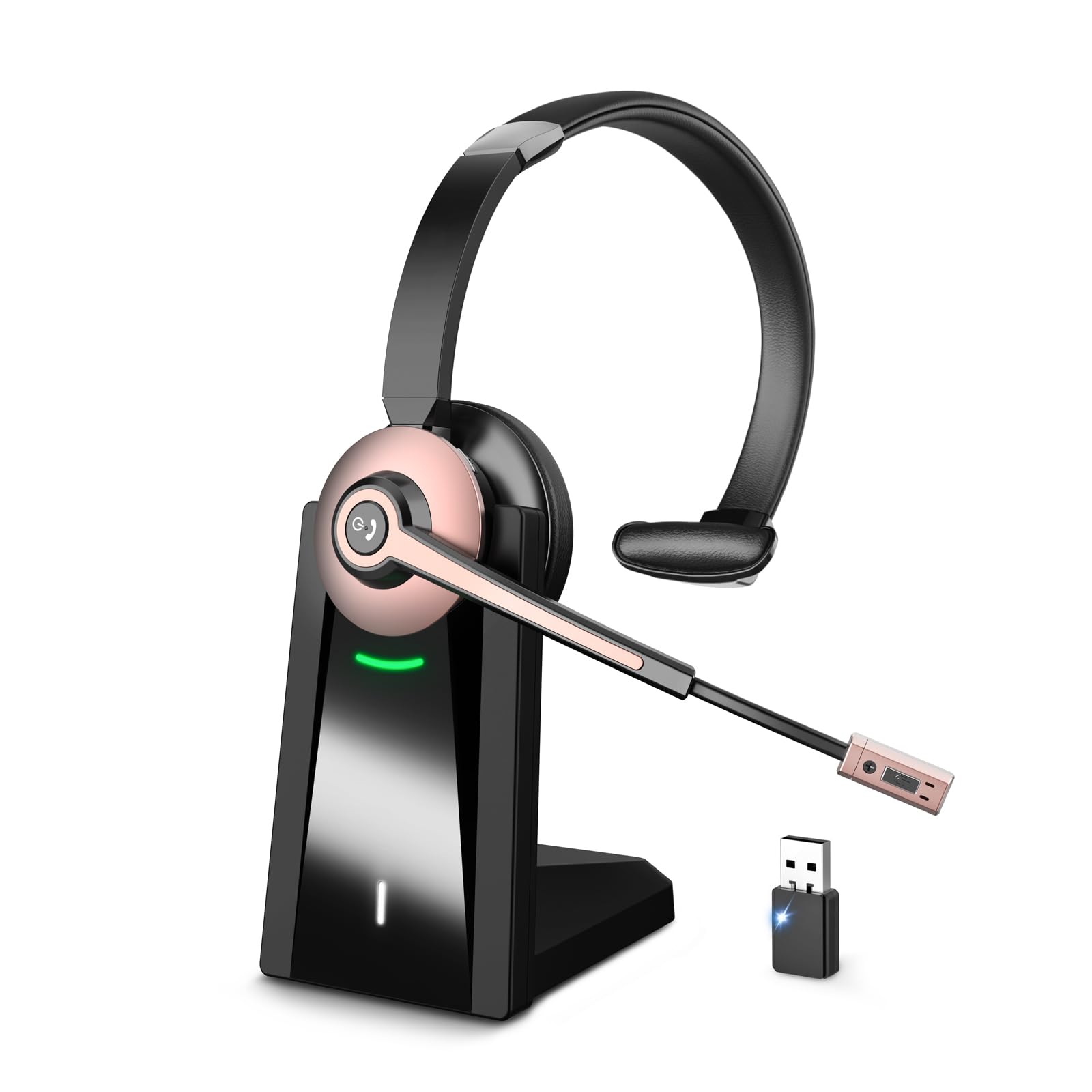 Earbay Wireless Headset, Bluetooth Headset with Noise Canceling Microphone & Charging Base, Wireless Headset with Mic Mute & USB Dongle for Work from Home/Office/Computer/Laptop/Call Center/Zoom/Teams