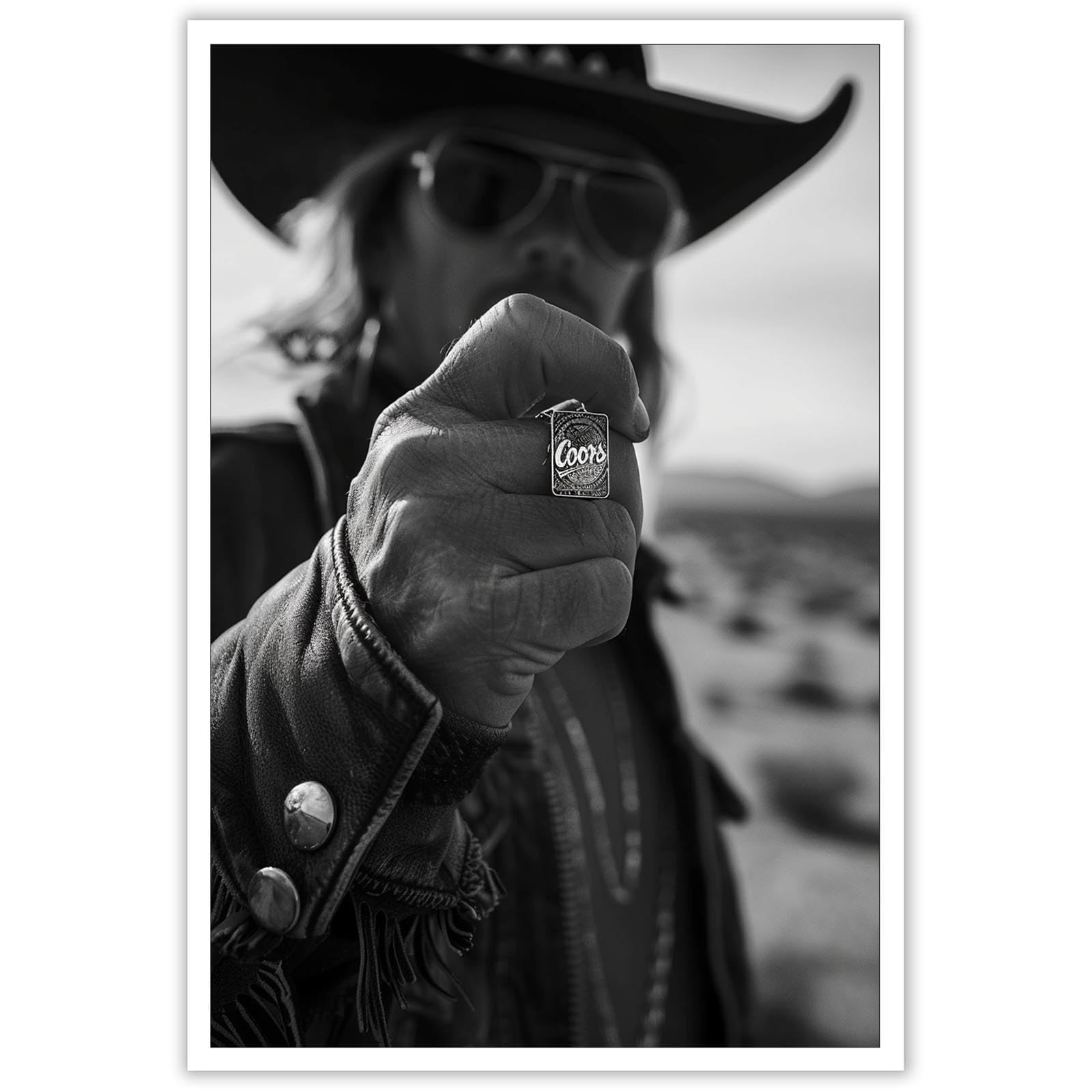 Beshdomp Retro Western Cowboy Finger Coors Metal Sign Poster Teen Gifts Rodeo Wild West Theme Art Black And White Fashion Male Photography Prints For Home Bedroom Dorm Wall Decor 12x16in Unframed