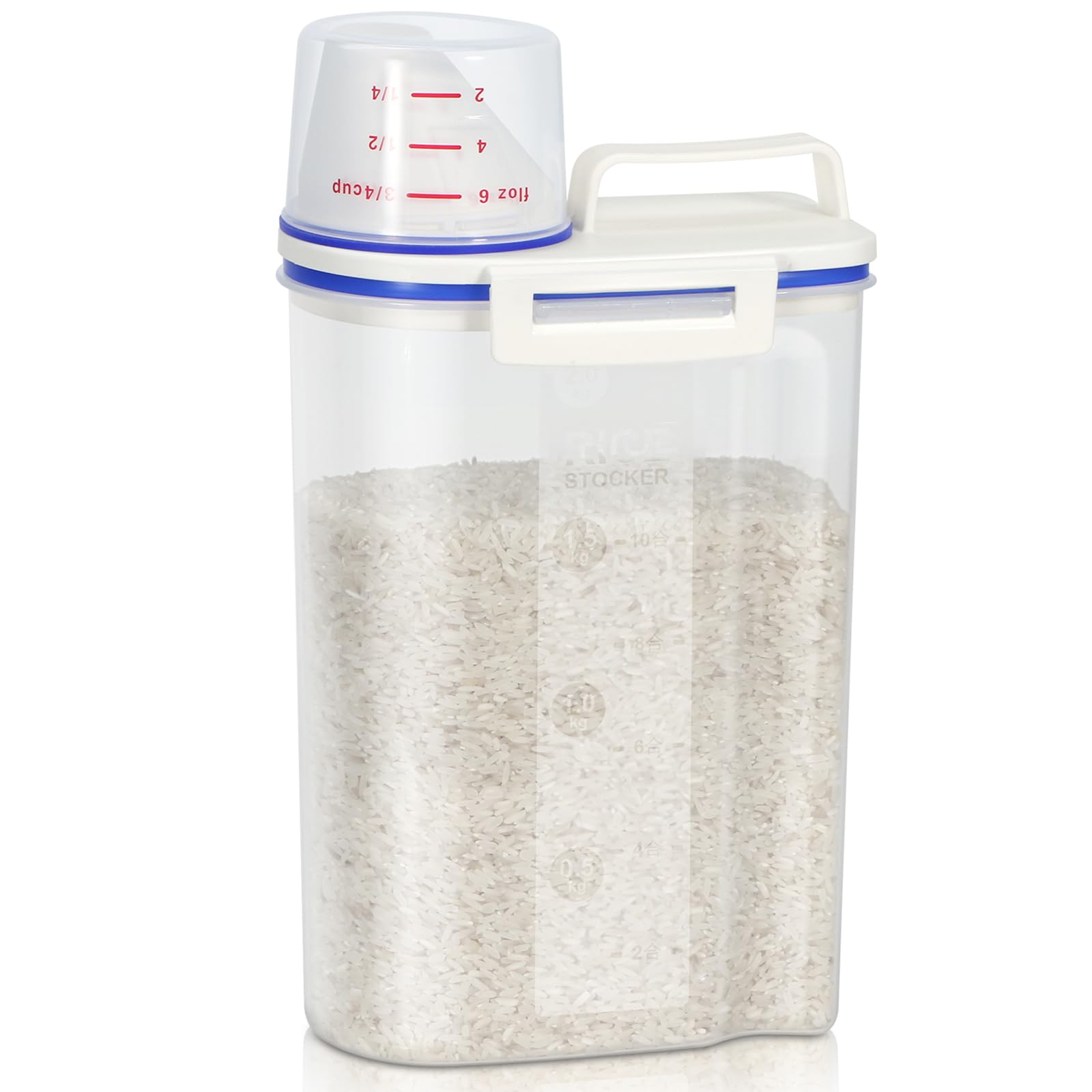 TBMax Rice Storage Bin Cereal Containers Dispenser with BPA Free Plastic + Airtight Design + Measuring Cup + Pour Spout - 2KG Capacities of Rice Perfect for Rice Cooker