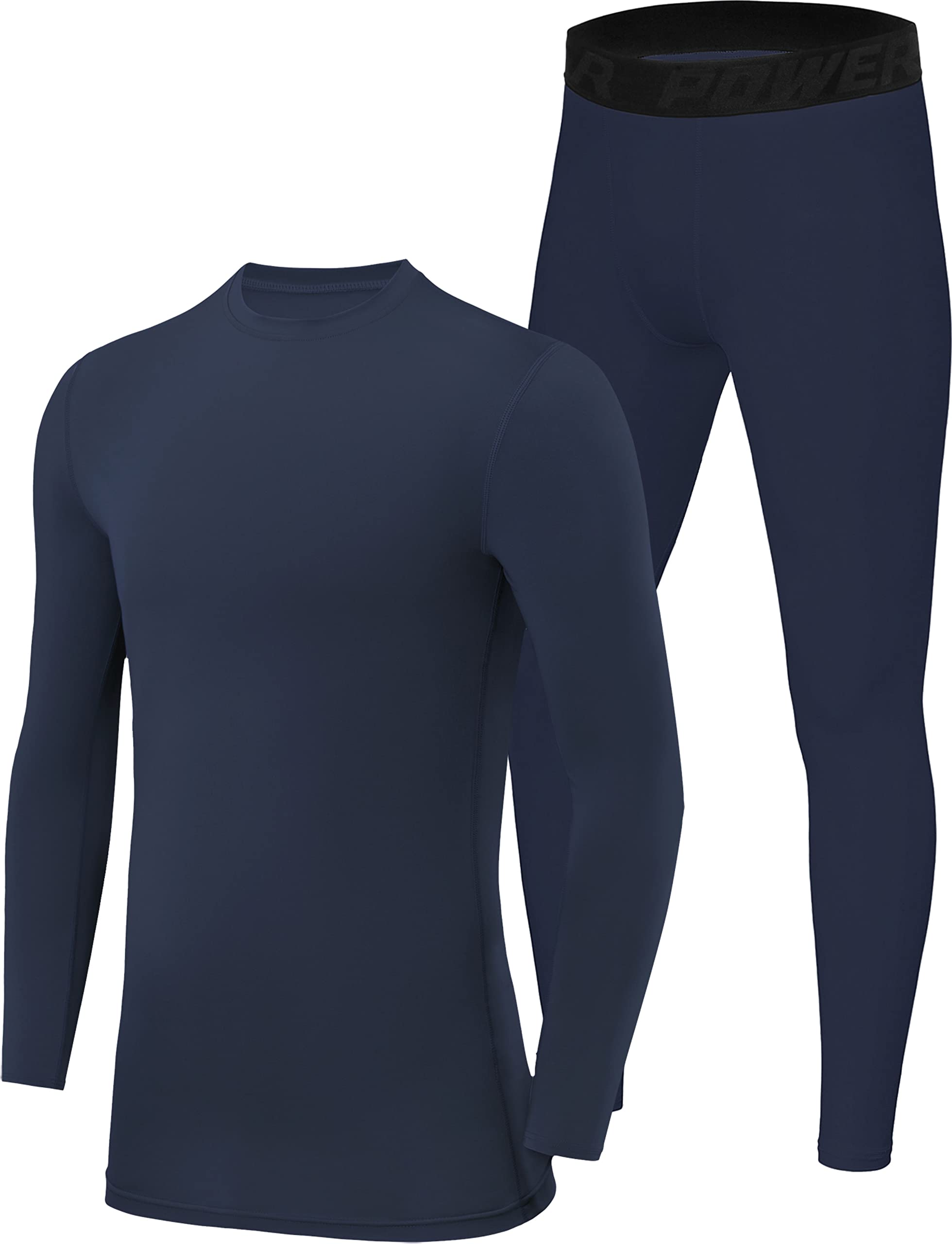 PowerLayerSkins for Boys Kids Base Layer Thermal Long Sleeve Top & Tights Football Compression Set