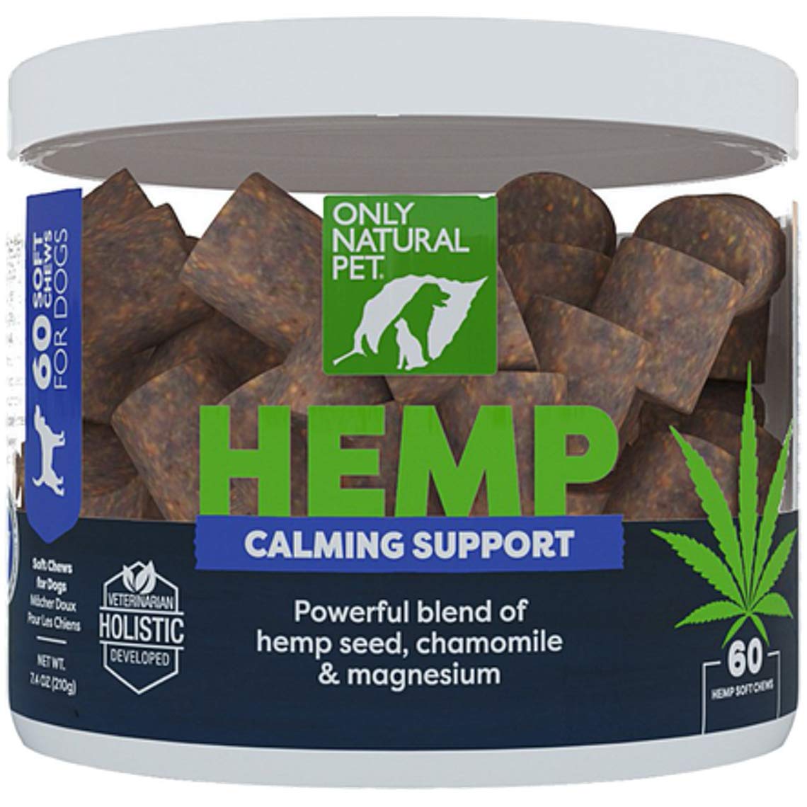 Only Natural PetNatural Hemp Soft Chew Bites for Dog Stress & Anxiety Relief - L-Theanine, Chamomile & Lemon Balm - Hemp Oil Calming Chews for Dogs - 60 Count