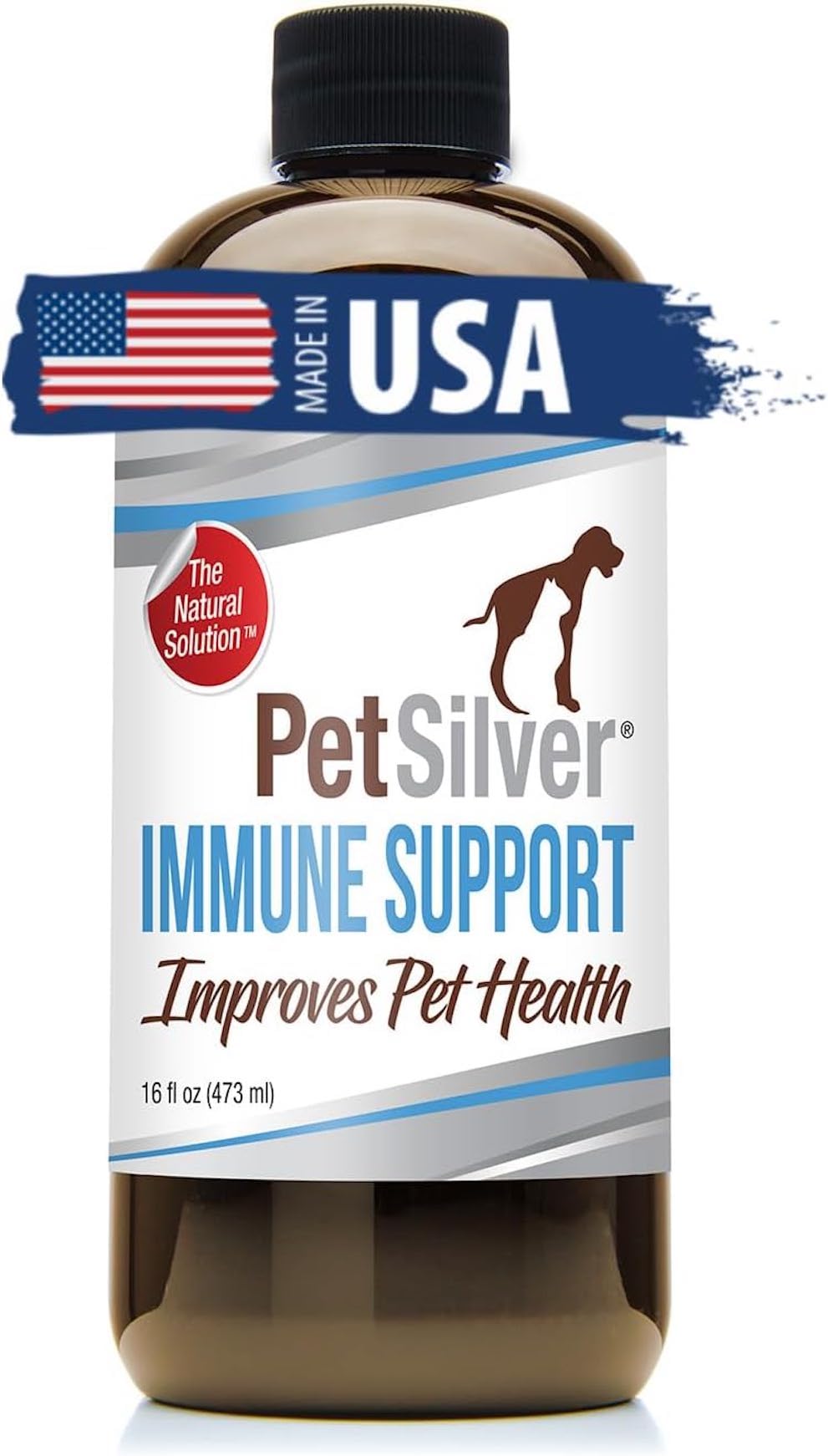 PetSilver Immune Support - Patented Chelated Silver Formula - Promotes Respiratory Health in Cats & Dogs - Allergies, Sinus, & Cough Treatment - All-Natural Nebulizer Solution - Easy to Use - 16 fl oz