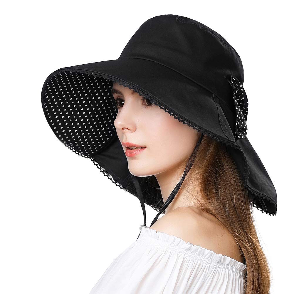 ComhatsSiggi Summer Pony Tail Flap Cap UPF 50+ Cotton Sun Hat with Ponytail Hole Neck Cover Cord for Women 55-61cm