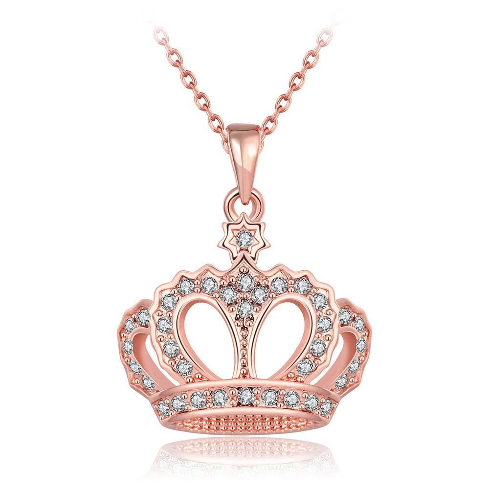 Queen Style 18K Rose Gold-Plated Crown Necklace Pendant (Rose Gold)