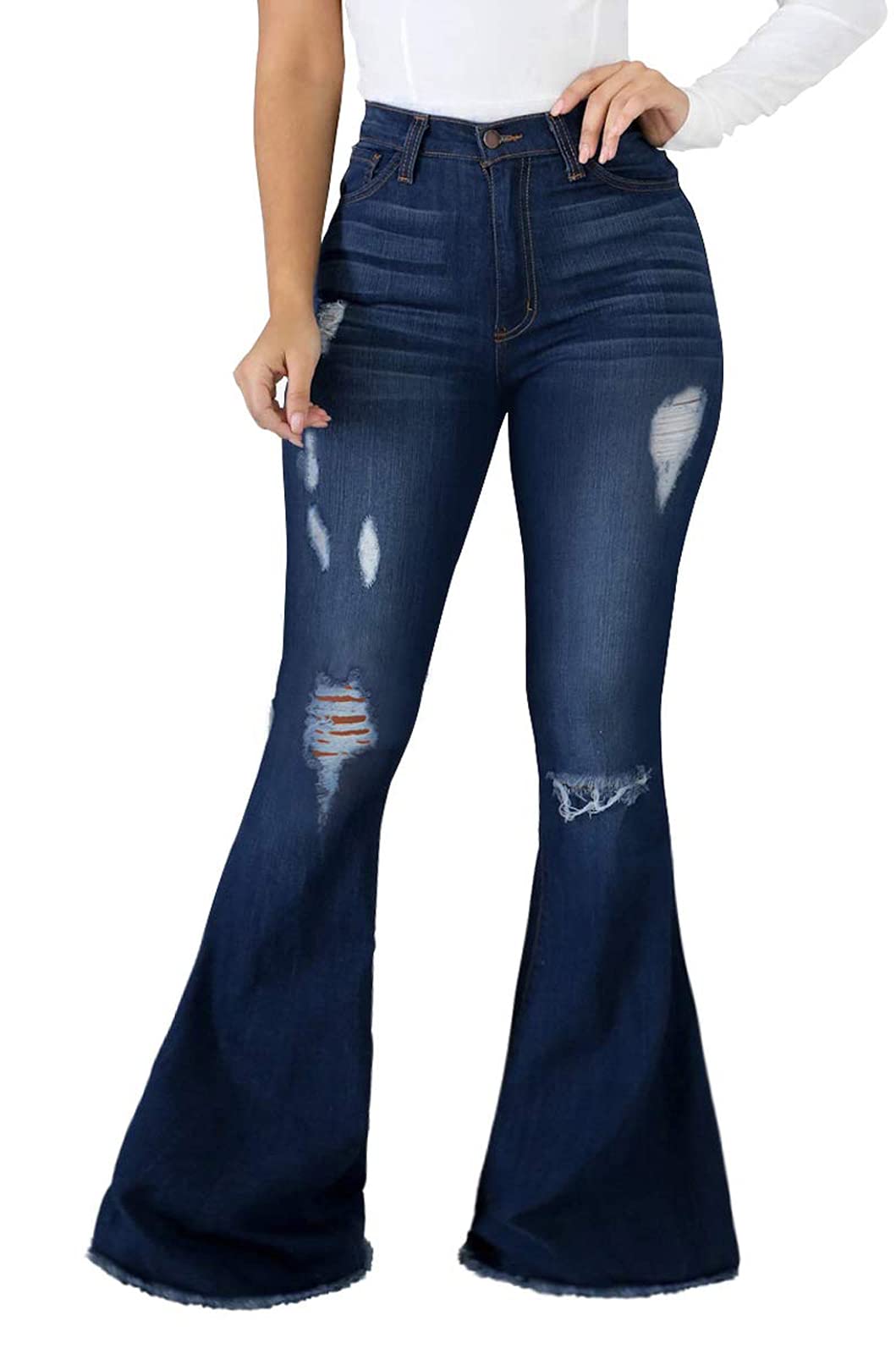 Bell Bottom Jeans for Women Ripped High Waisted Classic Flared Pants - - XL