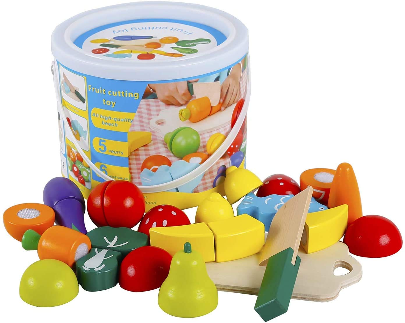 Play Food For Children Toy Food Sets Wooden Toys Vegetables And Fruits Cutting Set Wooden Kitchen Play Food Educational Toys Pretend Play Food Sets For Kids Boys Girls For Children'S Day Gifts