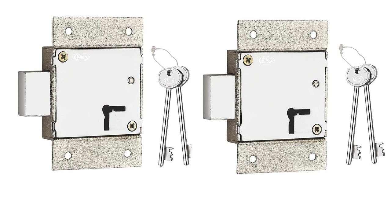 HARDWARE HUB Steel CB-01 Universal Cupboard Lock with 2 Keys Pack of 2 (65 MM, Satin Silver)