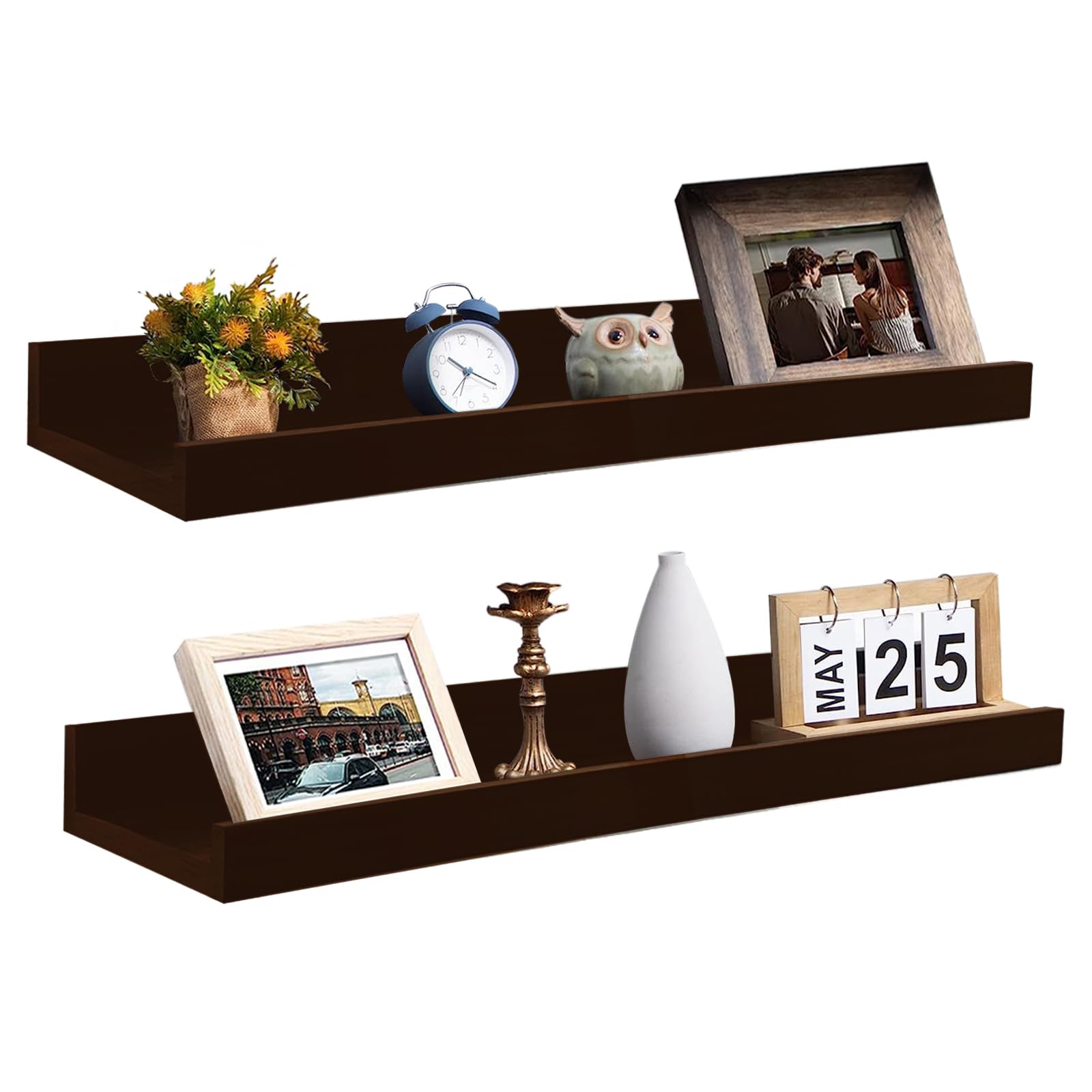 devesanter Floating Shelves Set of 2 Wall Shelves, Decorative Wall Shelf, Modern Decorative Display Wall Shelves with with Length 40×10cm, for Living Room, Home Office, Bathroom, Kitchen（Brown）