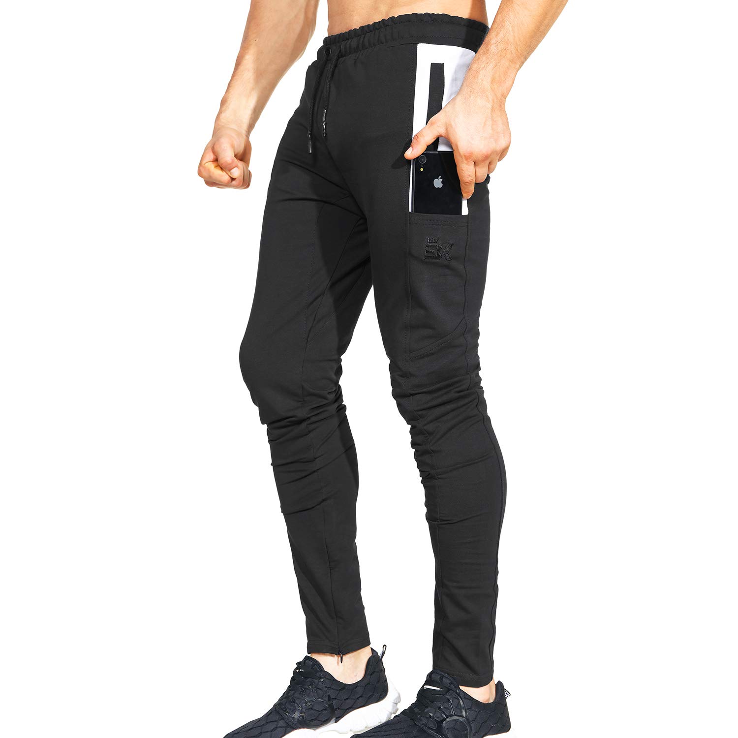 BROKIGMens Workout Jogger Pants Gym Tapered Athletic Slim Sweatpants with Zipper Pocket