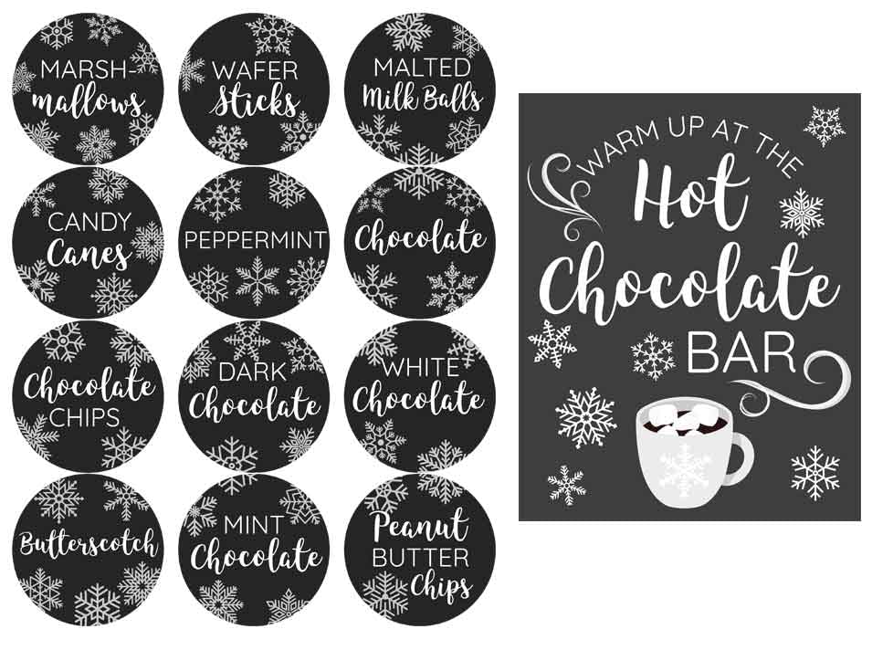 Hot Chocolate Bar Station Kit 36 Labels + 8x10 Paper Sign 2.5 Inch Stickers Cocoa Bar Supplies Labels