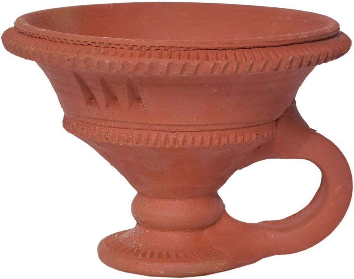 S,S Store Crafts Desi Handmade Natural Clay Dhoop Loban Dani/Dhuni Burner Holder/Pot Stand for Puja/Hawan/Dhuni with Handle [Medium Size 100% Pure Mitti], Pack of 1