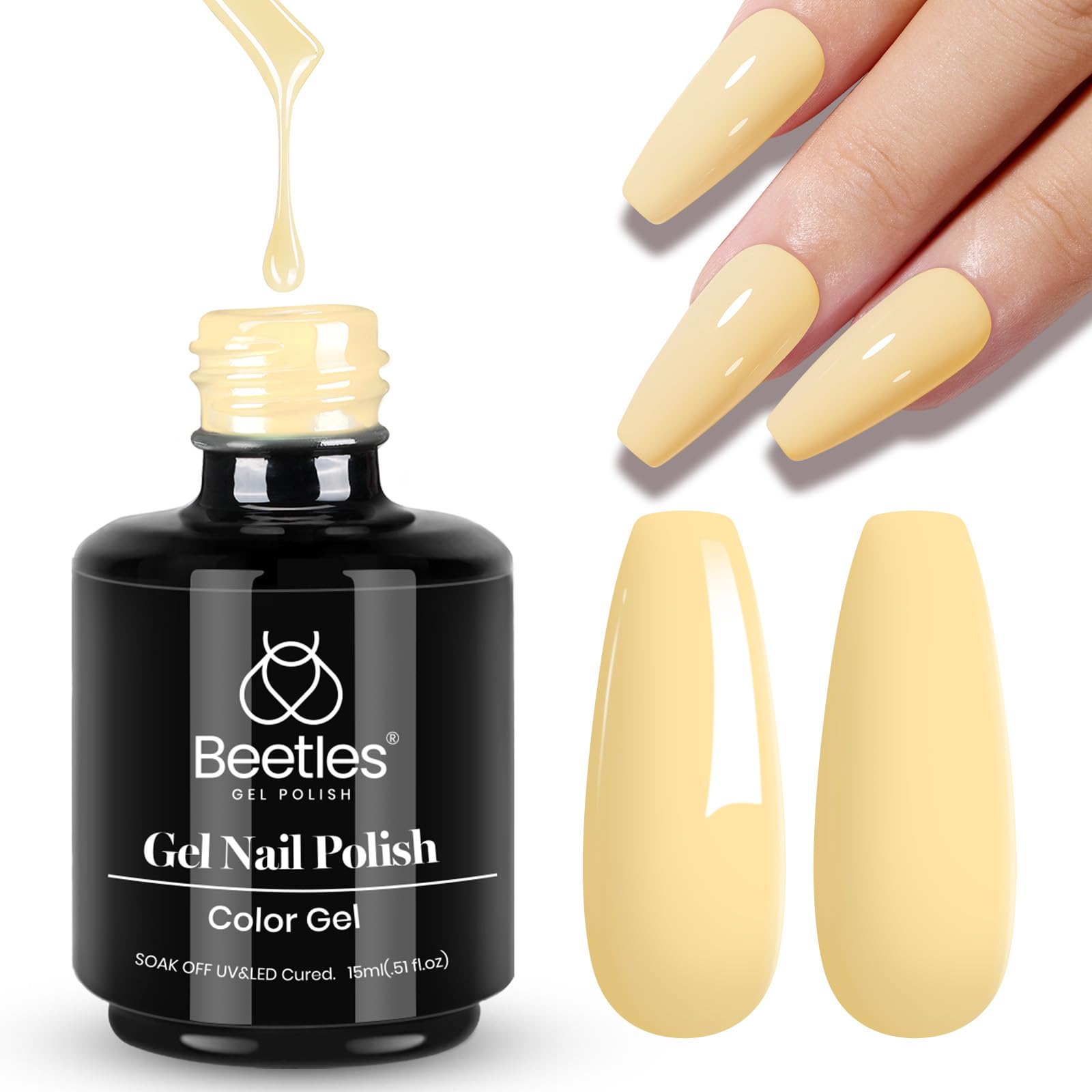 Beetles Pastel Gel Polish 15ml Yellow Nail Polish Lemon Chiffon Cream Nail Gel polish Soak Off Uv Led Nail Lamp Nail Art Manicure Salon Diy Home Gel Colors Summer