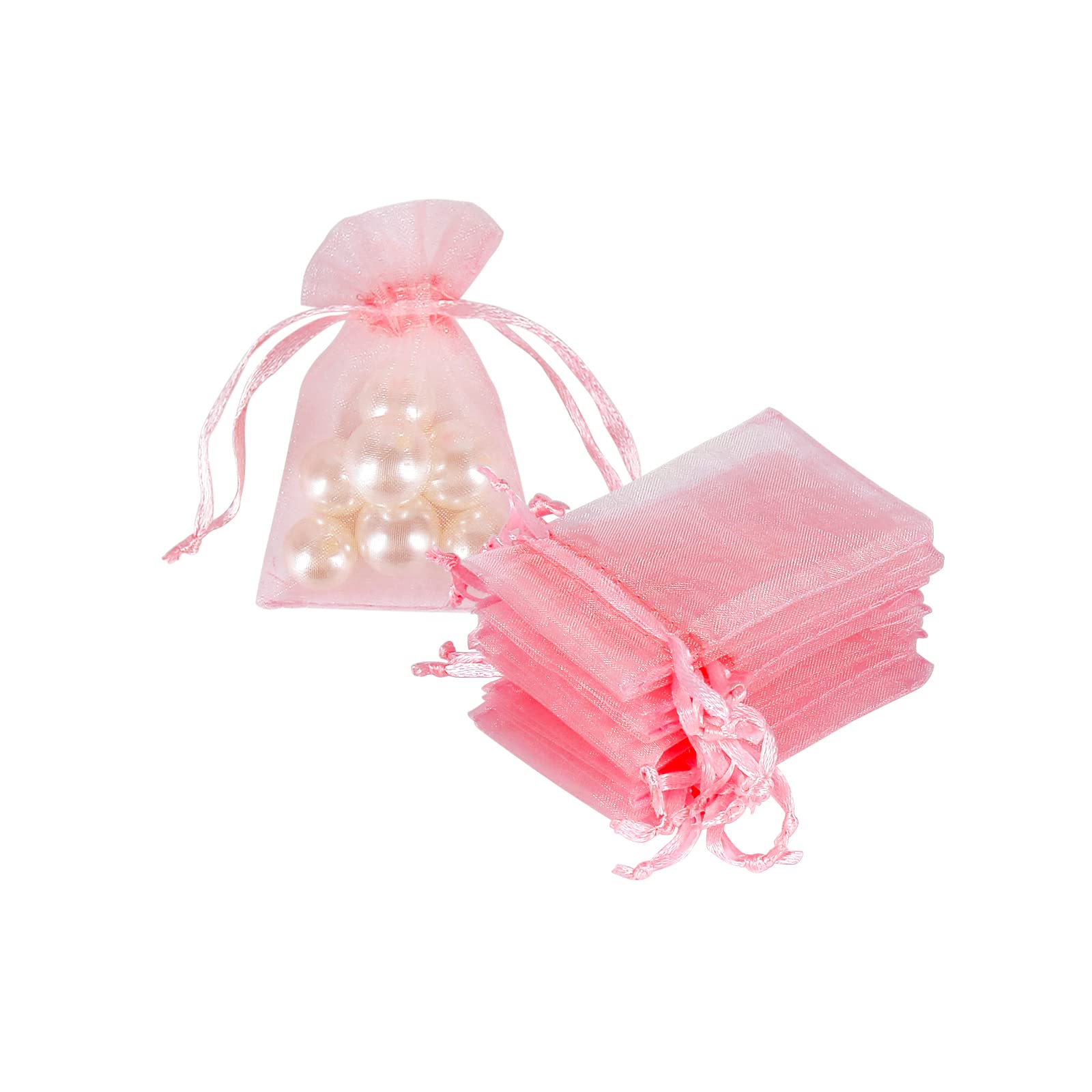 HRX PackageHRX Package 100pcs Tiny Organza Jewelry Bags 2x3 inch, Little Pink Mesh Drawstring Gift Pouches for Candy Sample Party Favors