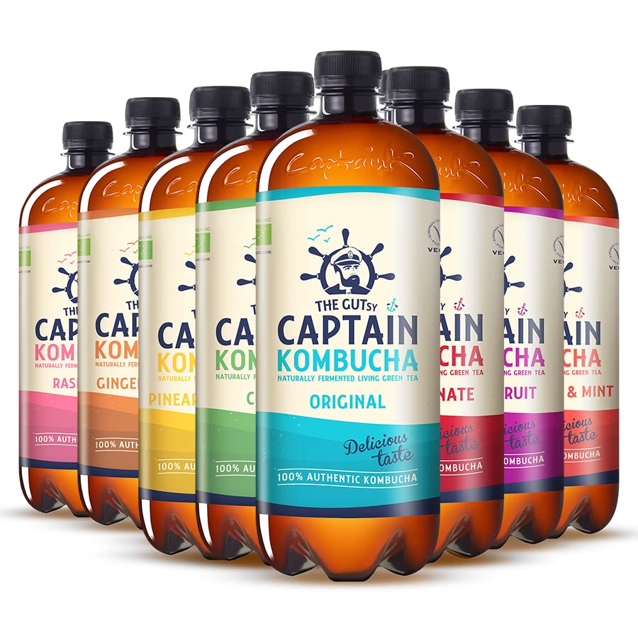 The Gutsy Captain Kombucha - 8x1l - Certified Organic, Natural Fermented Probiotic Drink - 8 x 1000ml (MixBox)