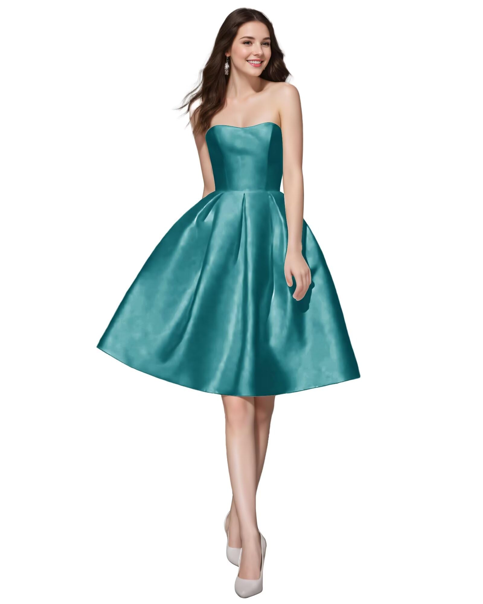 Strapless Short Homecoming Dresses for Teens 2024 Satin with Pockets Formal Evening Gowns