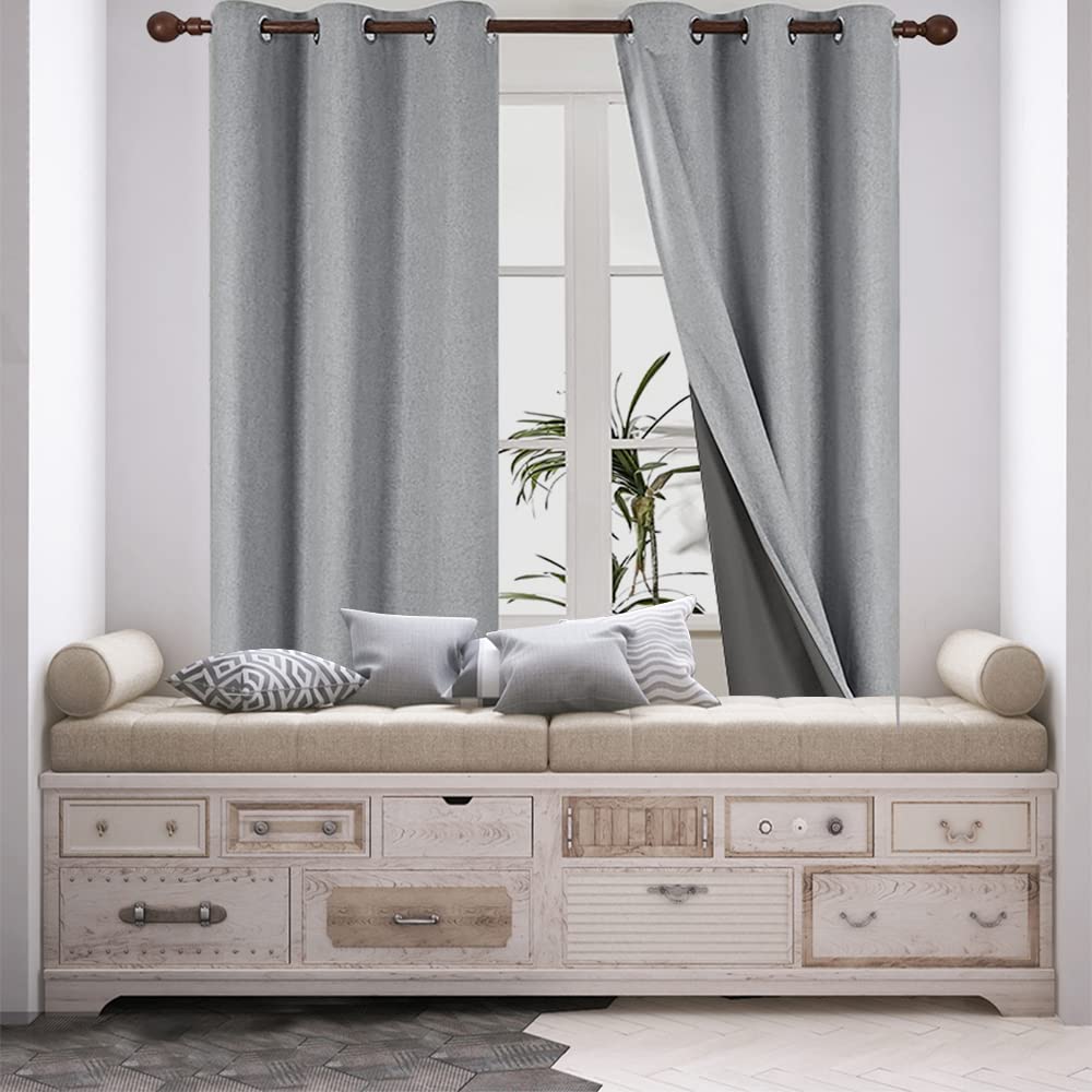 EBIZ&TECH Grey Velvet Curtains Grommet Curtain Thermal Insulated Curtains for Living Room/ Bedroom (W42'' x L84'', Light Grey)