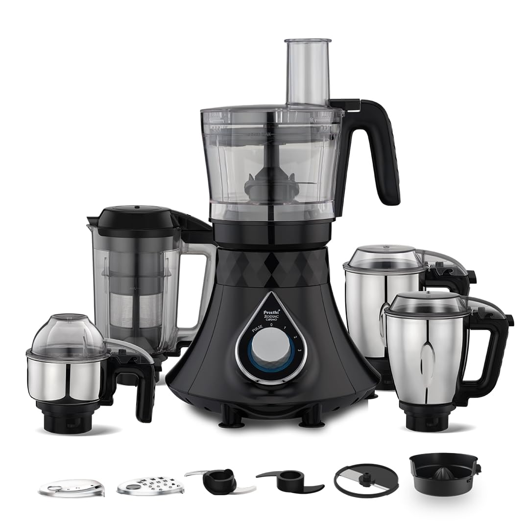 PreethiPlastic Zodiac Cosmo Mixer Grinder For Kitchen,5 Jars 750 Watt Mixie(Super Extractor Juicer Jar&Master Chef + Food Processor Jar),Black(Mg236)