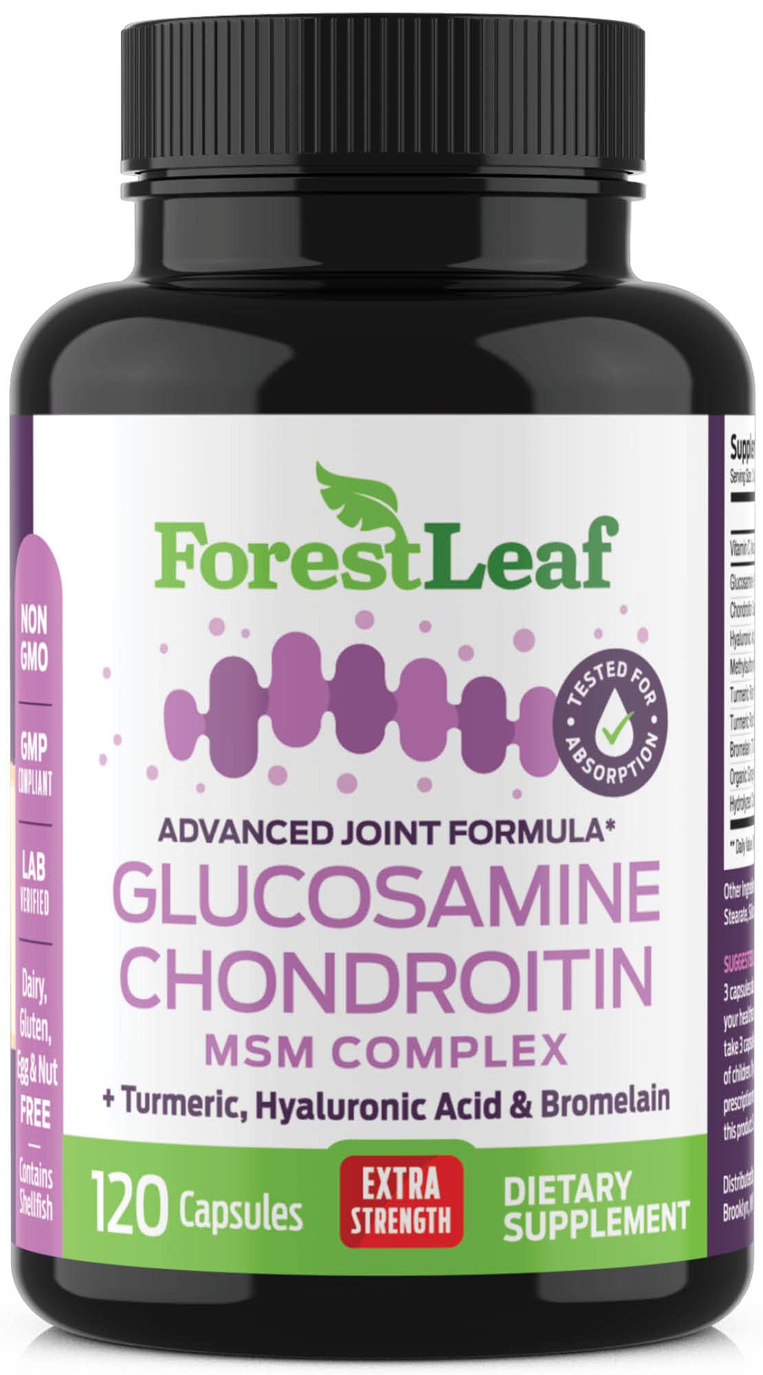 ForestLeafGlucosamine & Chondroitin with MSM Complex, Turmeric, Hyaluronic Acid and Bromelain - 120 Capsules - Advanced Triple Strength Joint Support, Muscle & Cartilage Dietary Supplement