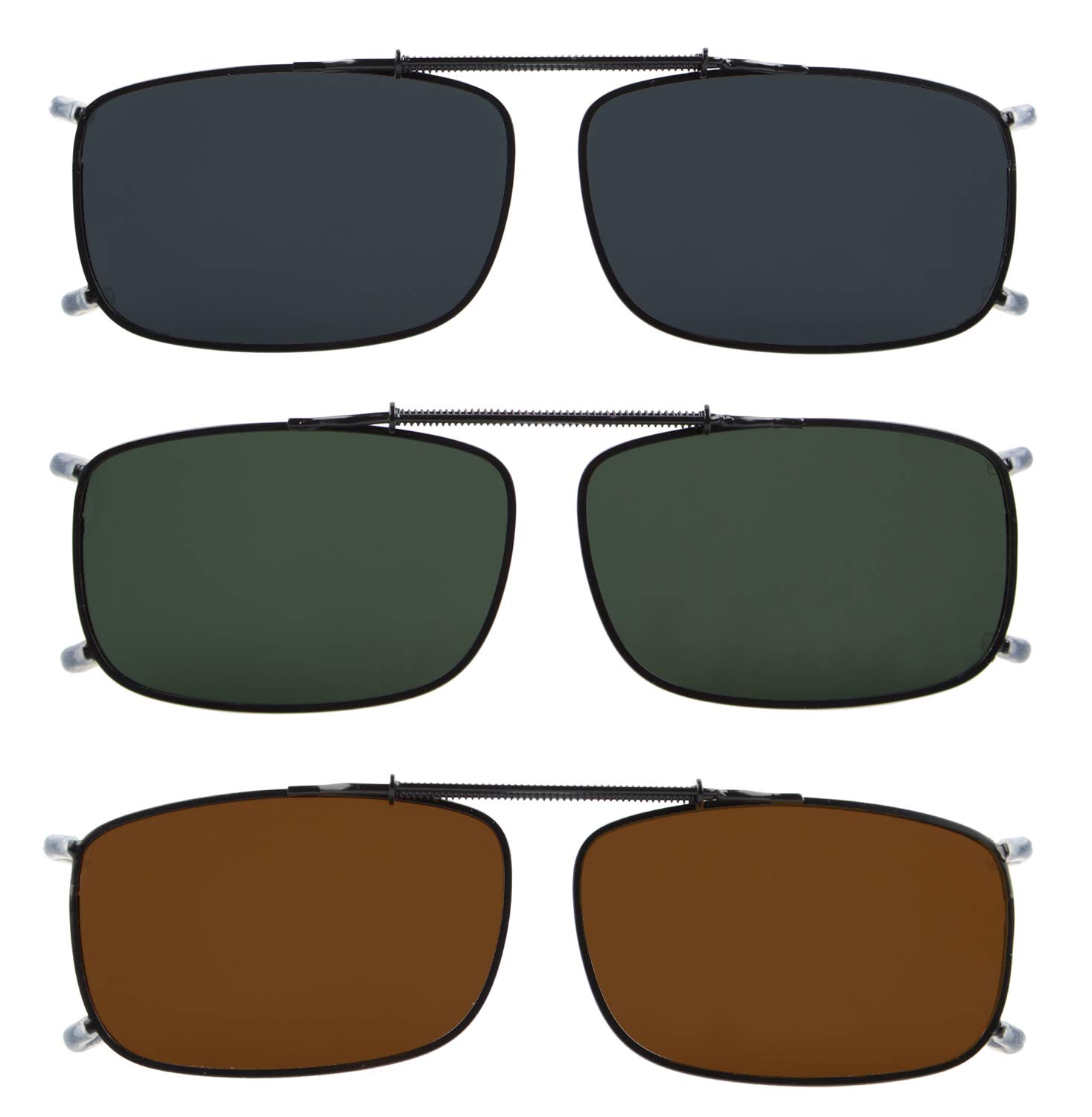 Eyekepper Grey/Brown/G15 Lens 3-pack Clip-on Polarized Sunglasses 2 1/16" x1 5/16"