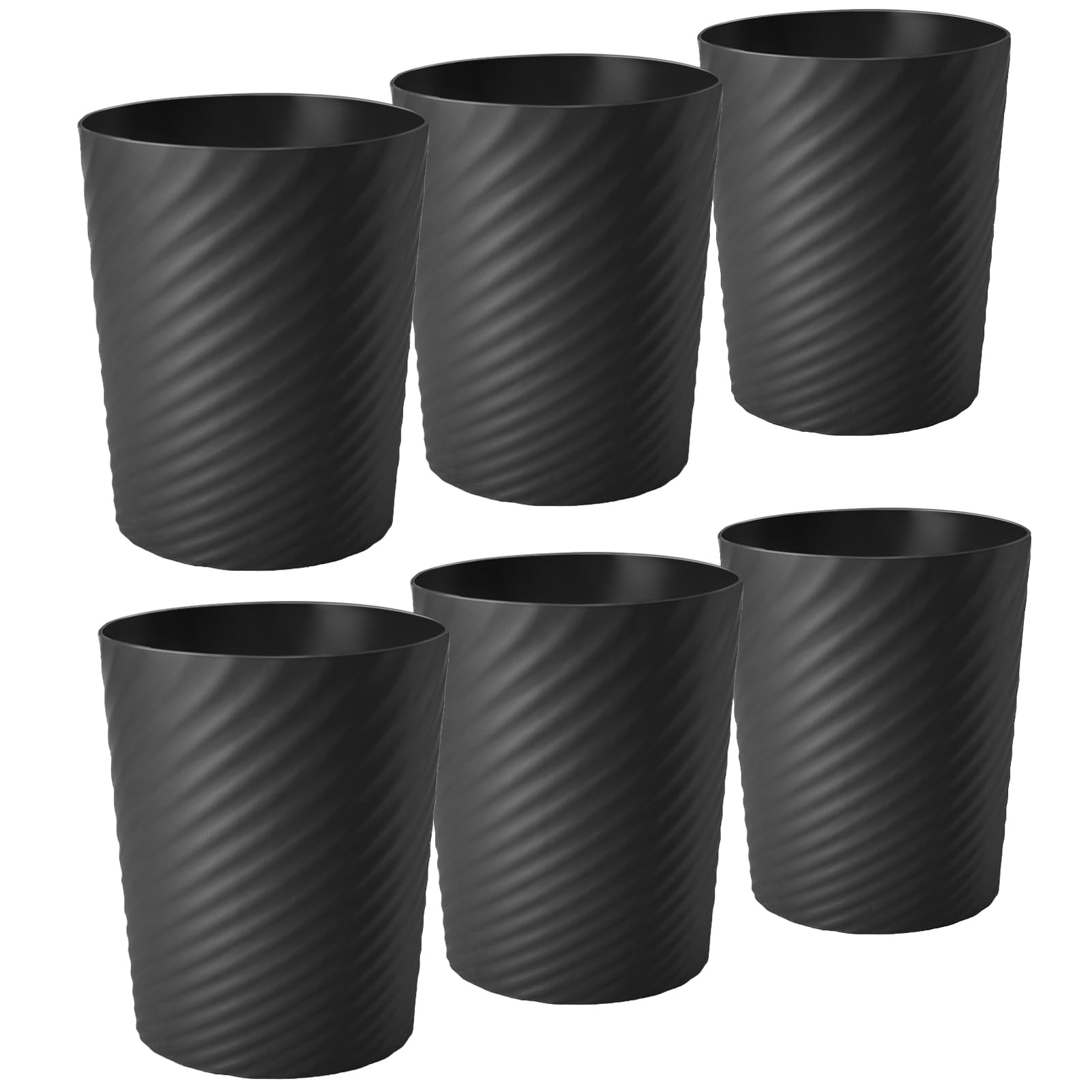 YGJT Small Trash Can, 6 Pack 1.8 Gallons Bathroom Trash Can, Slim Waste Basket, Round Garbage Can, Plastic Trash Bin for Kitchen, Dorm, Bedroom, Office, Living Room, Study, Compact Spaces(Black)