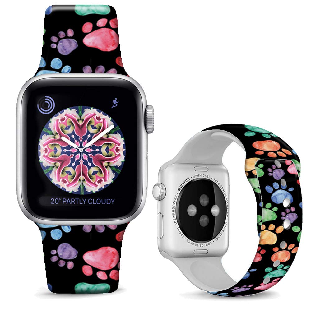 DOO UC Floral Bands Compatible with iWatch 38mm/42mm/40mm/44mm, Cute Animal Footprints Silicone Fadeless Pattern Printed Replacement Bands for iWatch Series 4/3/2/1, M/L for Women/Men