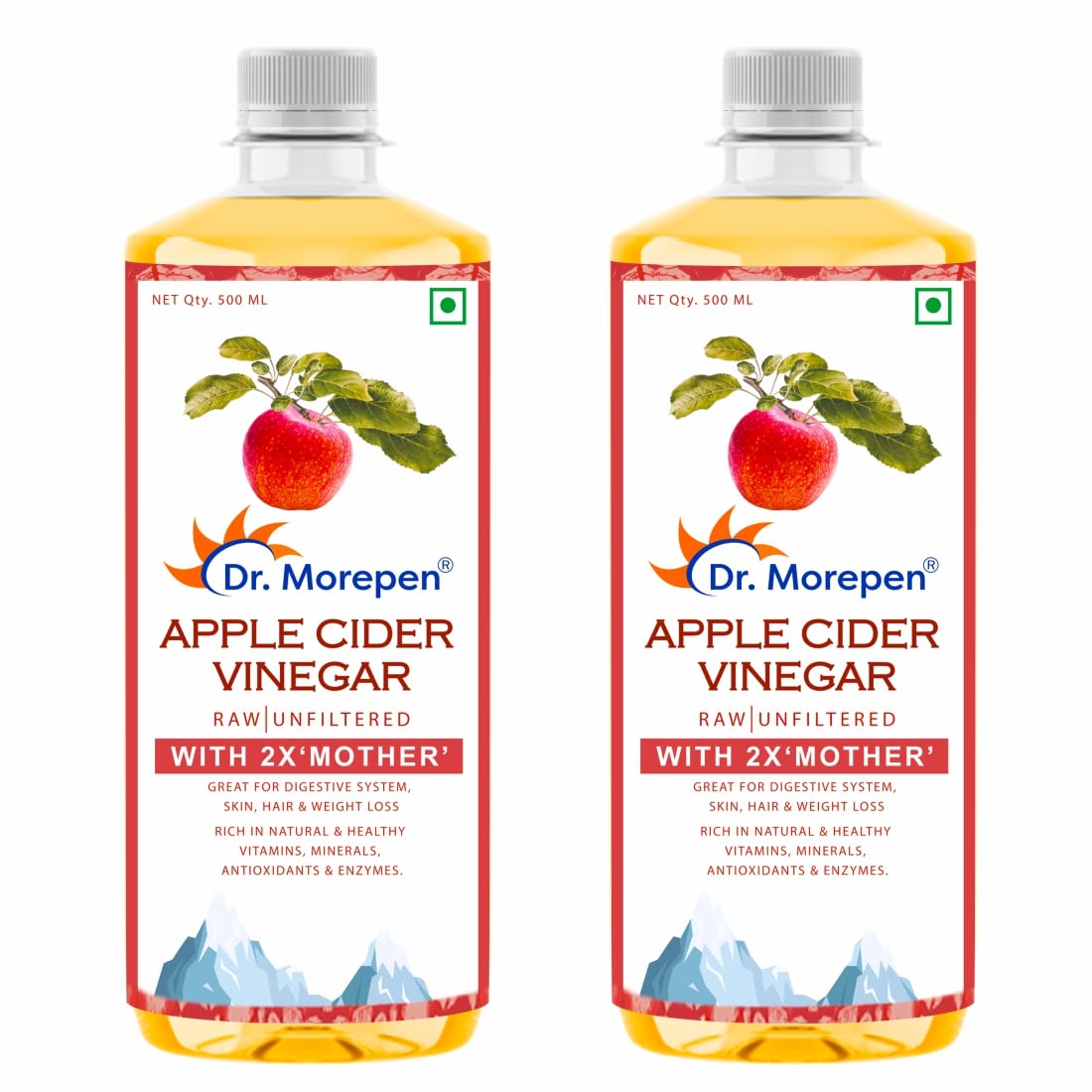 Dr. Morepen Apple Cider Vinegar With 2X Mother - 1000Ml, Raw, Unfiltered & 100% Unpasteurized, Naturally Fermented Blend Of Freshly Brewed Himalayan Apple, Double Mother Content Formula