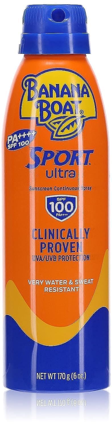 Banana Boat Sport Sunscreen Continuous Invisible Clear Spray-SPF100-Clinically Proven-UVA/UVB Protection-Water & Sweat Resistant-Non Greasy-Long Lasting Protection from Skinburn Damage-170g