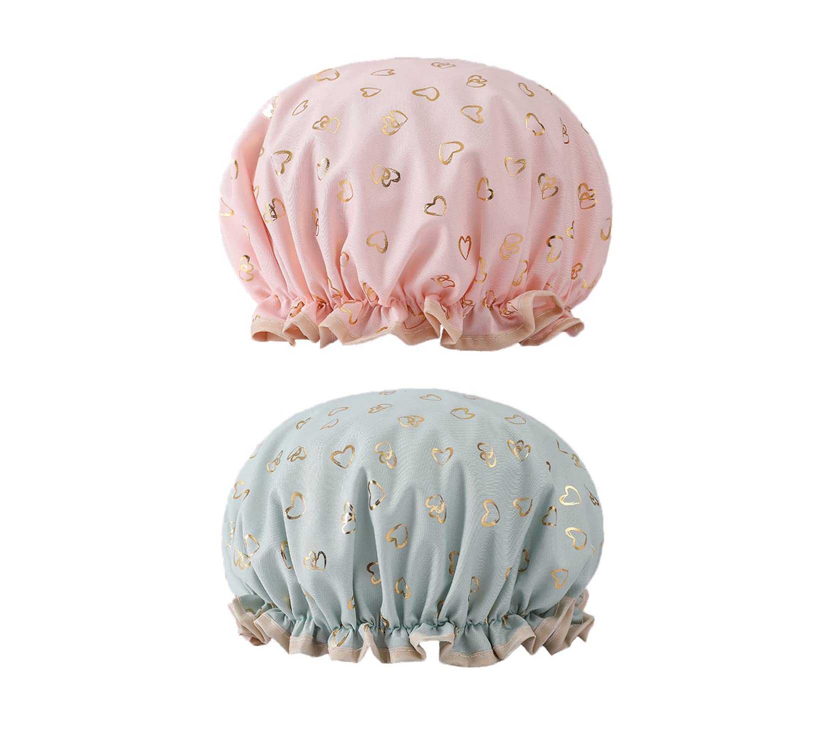 Yiapinn 2 Pcs Bath Caps Elastic Band Double Layers Waterproof Shower Caps With Ruffled Edge Covering Ears Keeping Hair Dry Kitchen Oil-proof Cap for Girls and Women