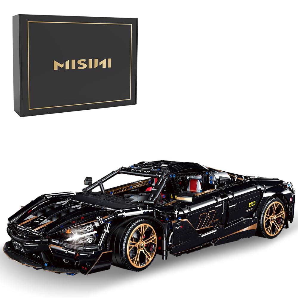 MISINIM6511 7200S Custom Limited Edition 1:8 Sports Car Building Blocks Set, 3658 PCS MOC Metal Pearl Bright Black Paint Roadster Model Set, Collectible Car Building Gift for Adults Teens and Kids