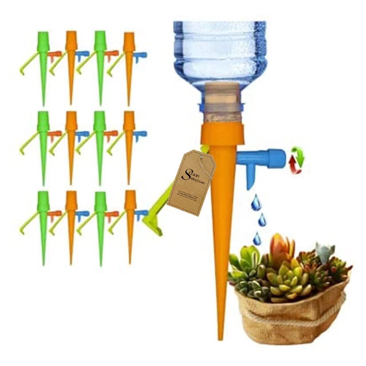 HuanShiJingXuan Plant Self Watering Spikes,12 Pcs Automatic Irrigation Equipment Self Watering Drip Devices with Slow Release Control Valve Switch, Suitable for Outdoor Indoor Plants