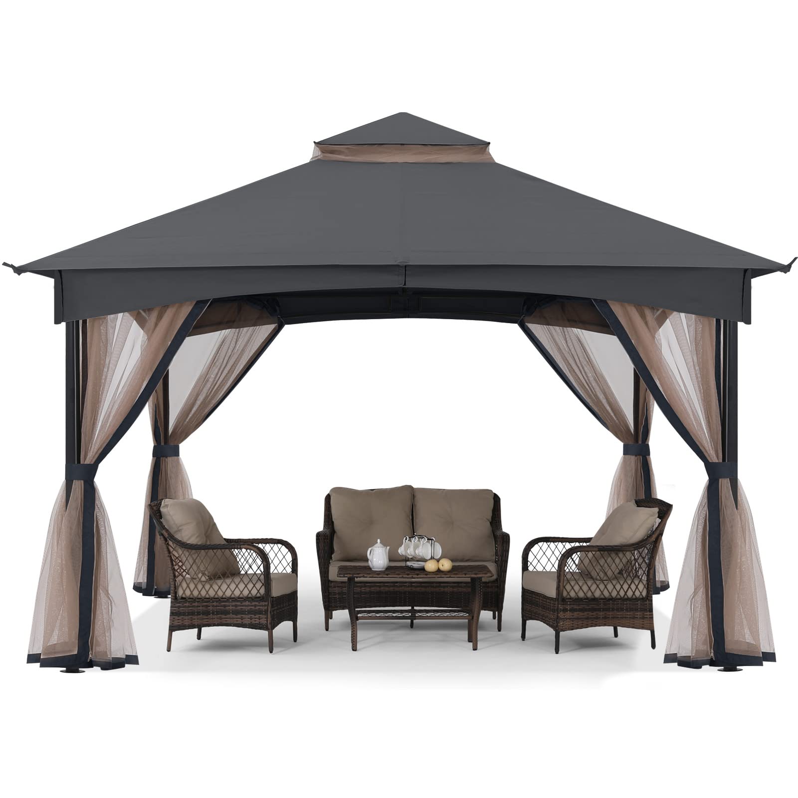 MASTERCANOPYTool Free Patio Gazebo Screw Free Easy Installation Outdoor Garden Gazebo with Netting Walls (11x11,Gray)