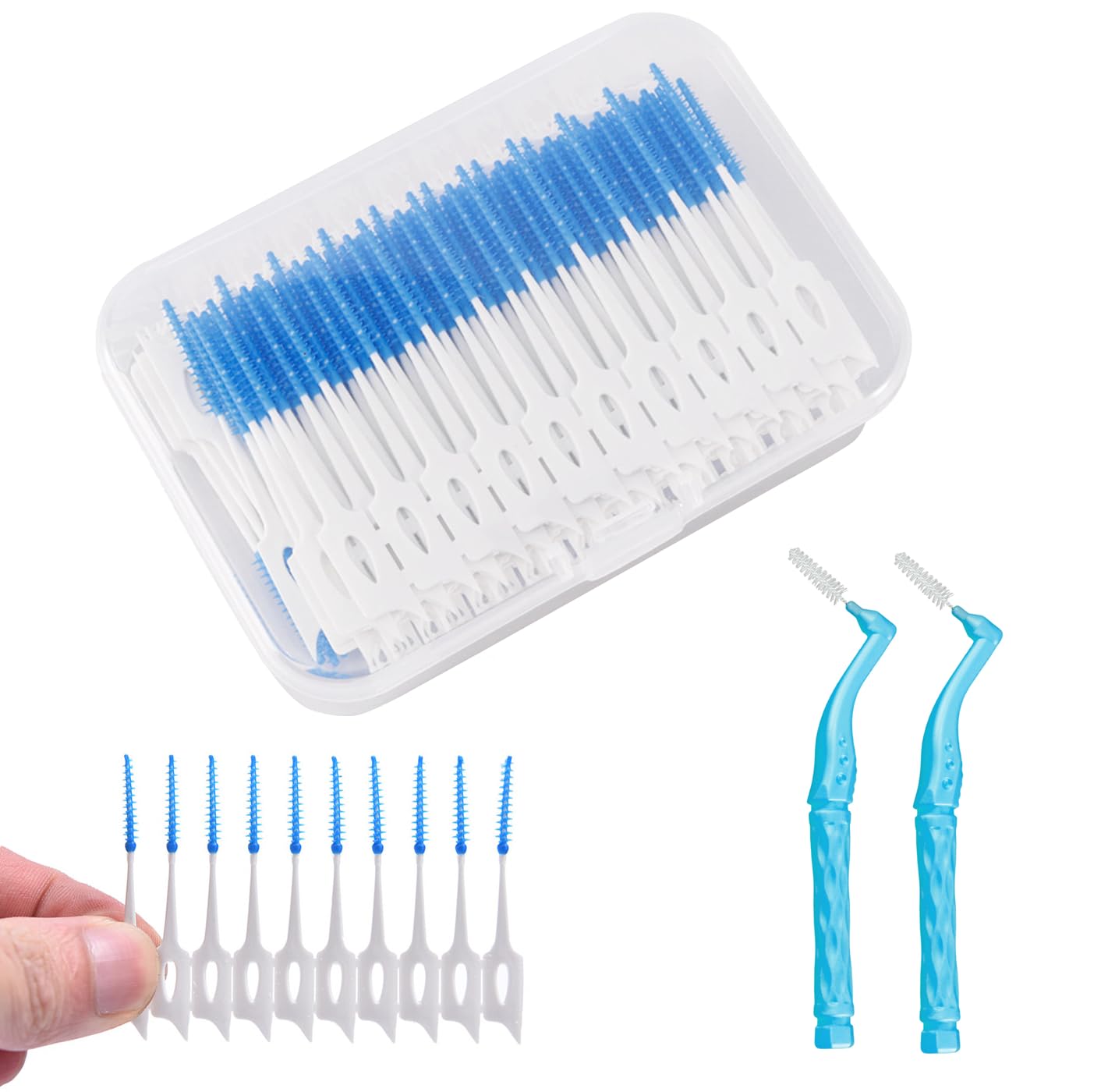 AYNKH 200 Pieces Silicone Interdental Brushes, Tooth Floss Picks Interdental Brush Flosser Sticks, Dual-Use Silicone Dental Brushes Floss Picks, Oral Tooth Clean Gap Brush with 2 Pcs Toothbrush